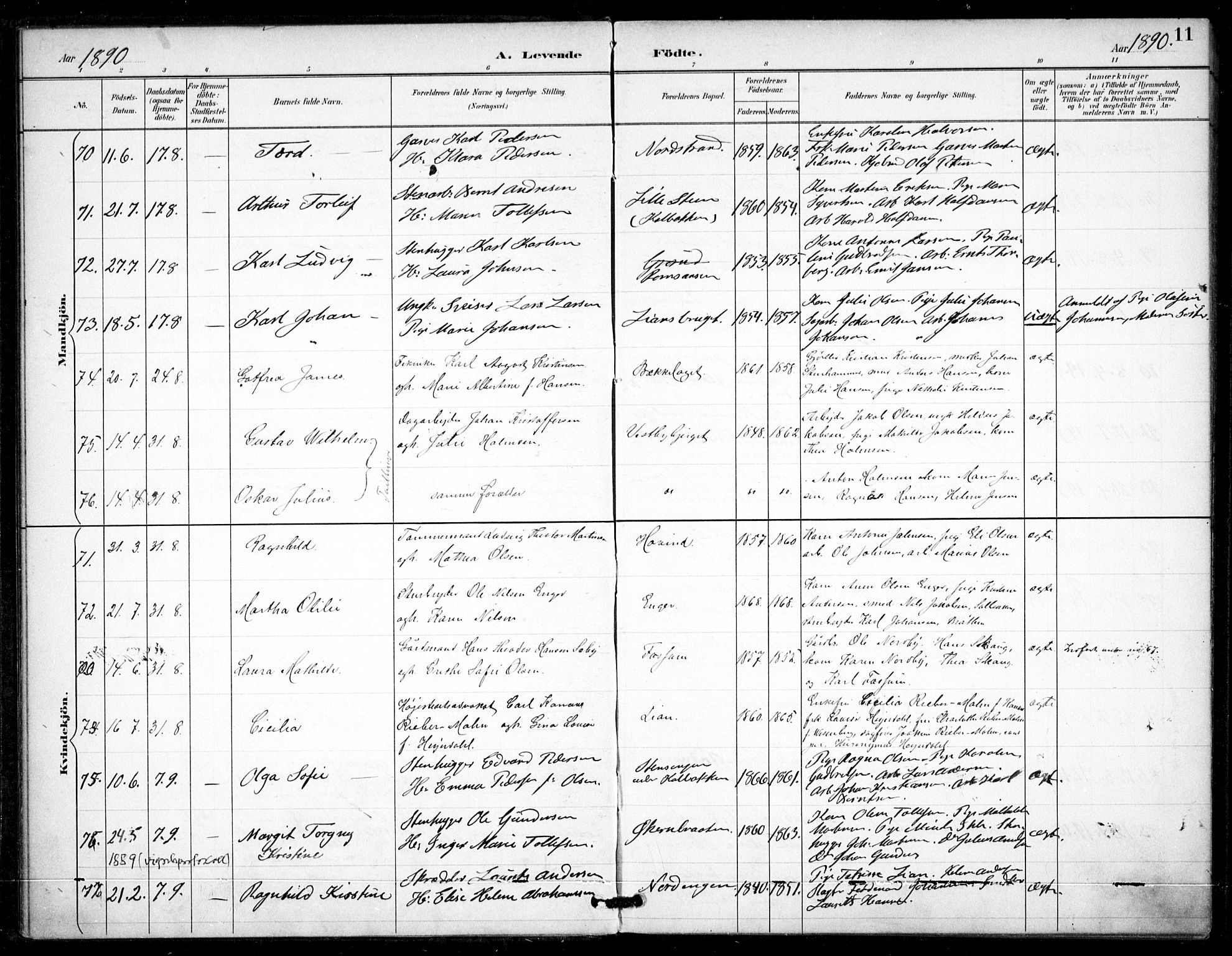 Østre Aker prestekontor Kirkebøker, AV/SAO-A-10840/F/Fa/L0009: Ministerialbok nr. I 9, 1890-1894, s. 11