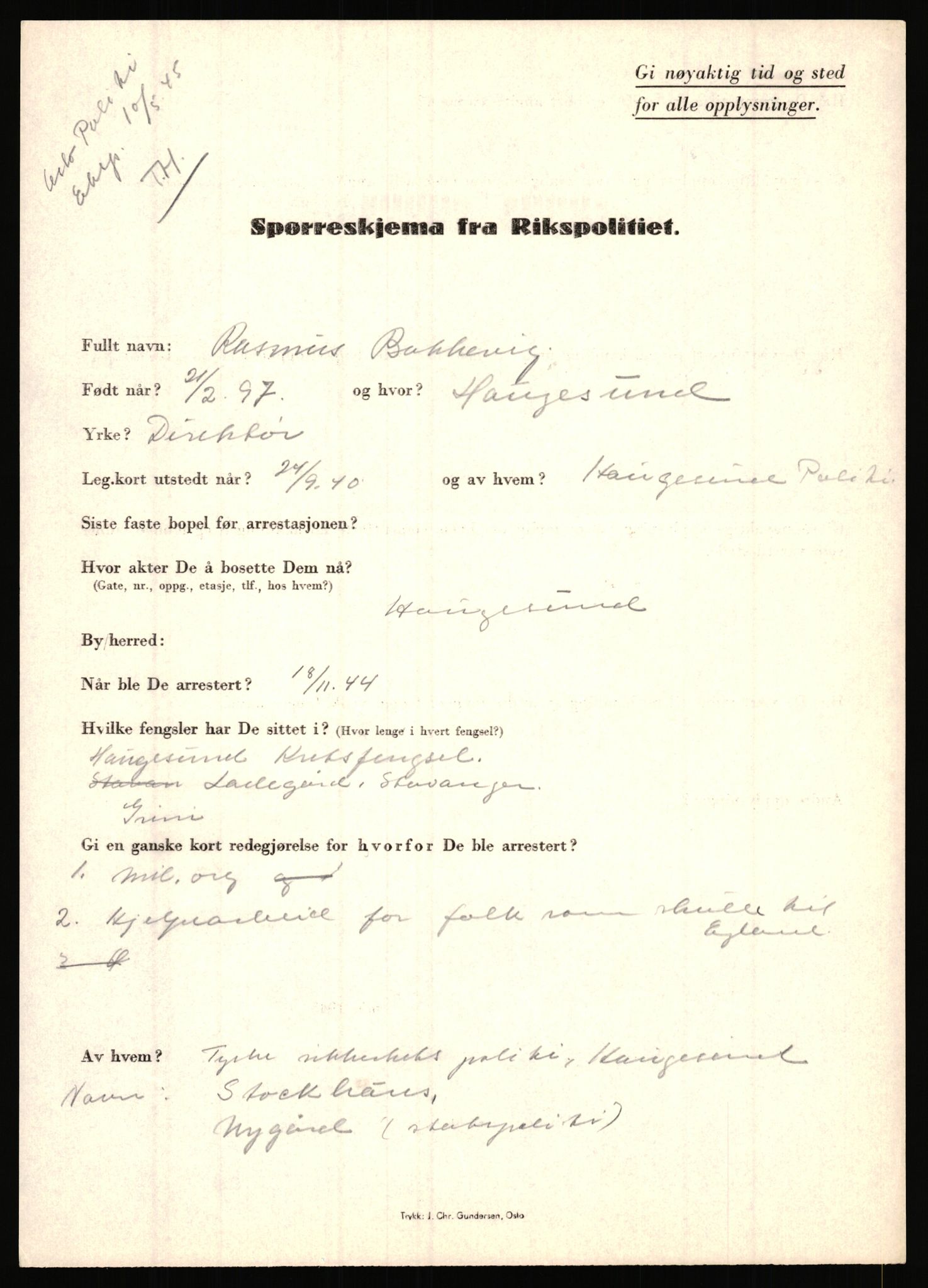 Rikspolitisjefen, AV/RA-S-1560/L/L0001: Abelseth, Rudolf - Berentsen, Odd, 1940-1945, s. 1197