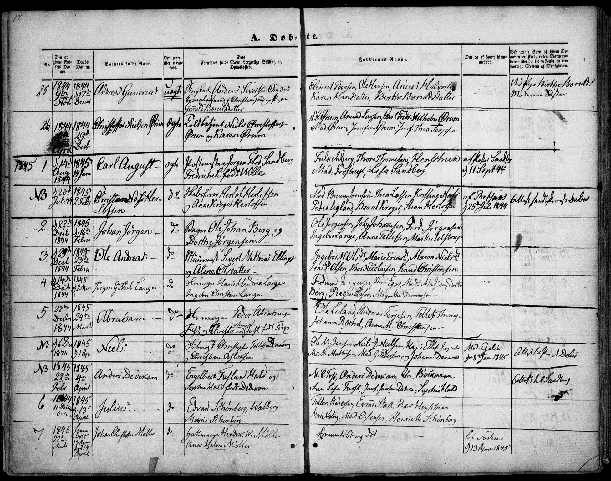 Arendal sokneprestkontor, Trefoldighet, AV/SAK-1111-0040/F/Fa/L0005: Ministerialbok nr. A 5, 1838-1854, s. 17
