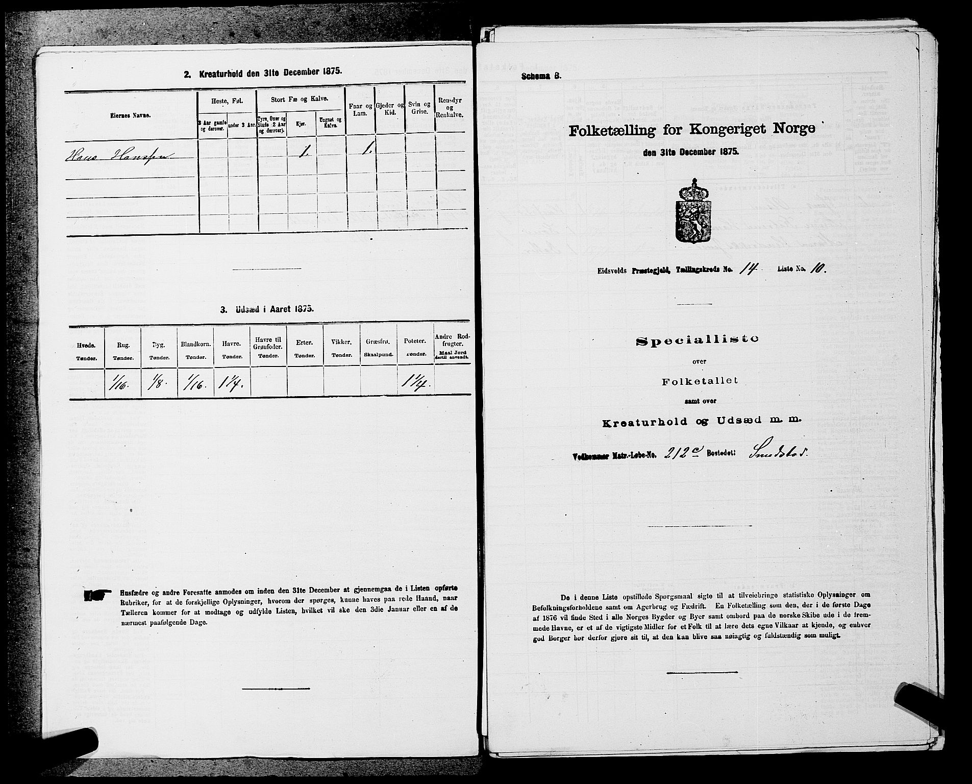 RA, Folketelling 1875 for 0237P Eidsvoll prestegjeld, 1875, s. 2290