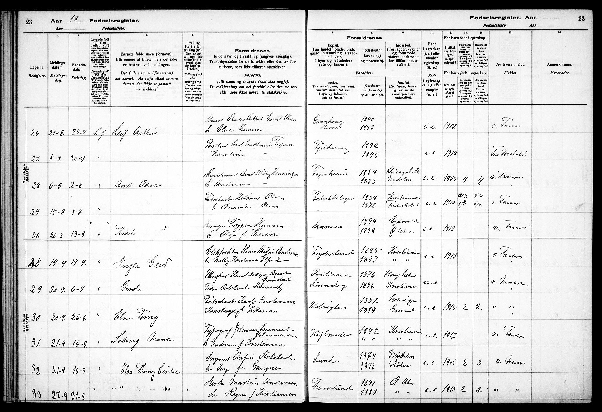 Østre Aker prestekontor Kirkebøker, AV/SAO-A-10840/J/Jb/L0001: Fødselsregister nr. II 1, 1916-1932, s. 23