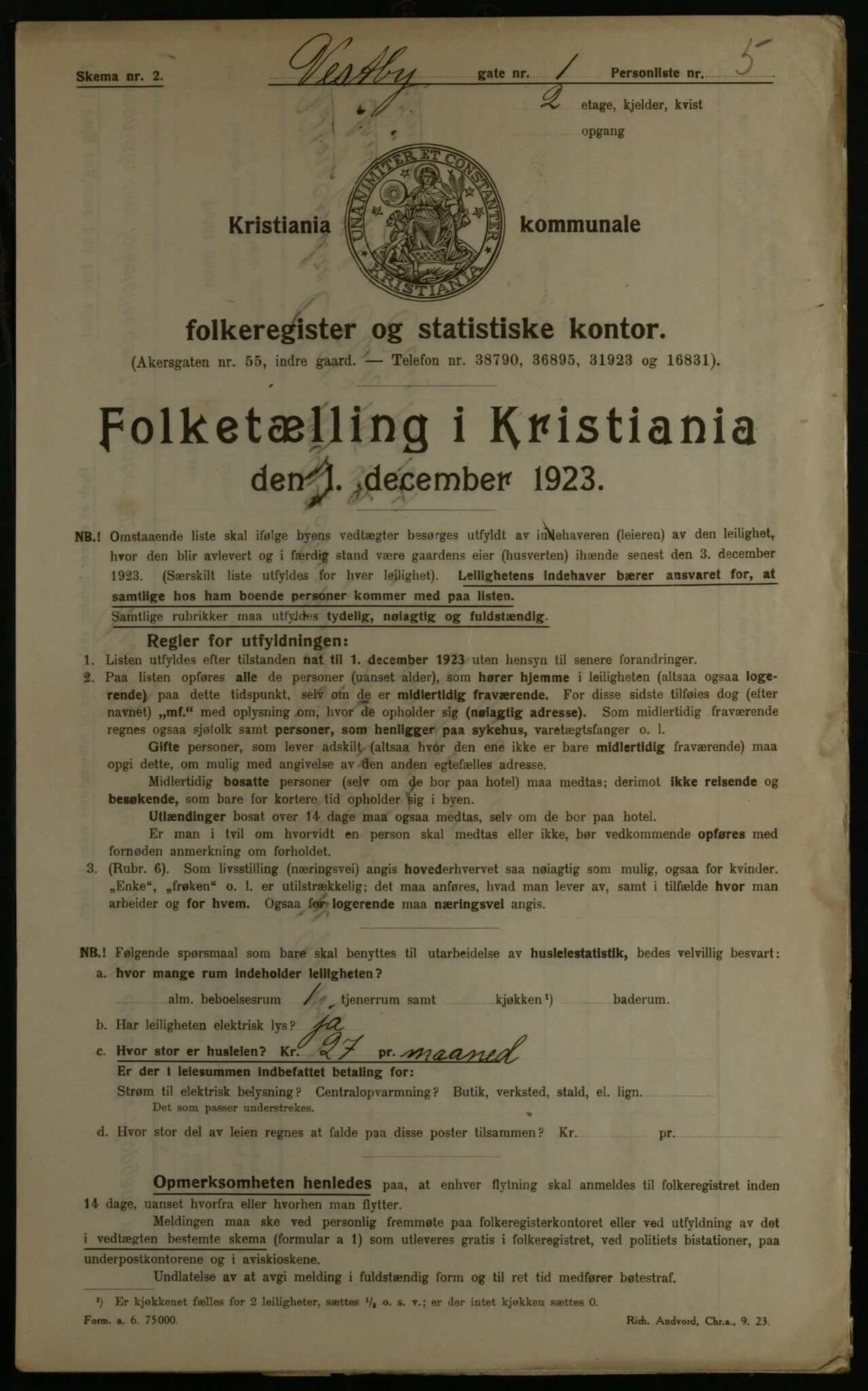 OBA, Kommunal folketelling 1.12.1923 for Kristiania, 1923, s. 109892