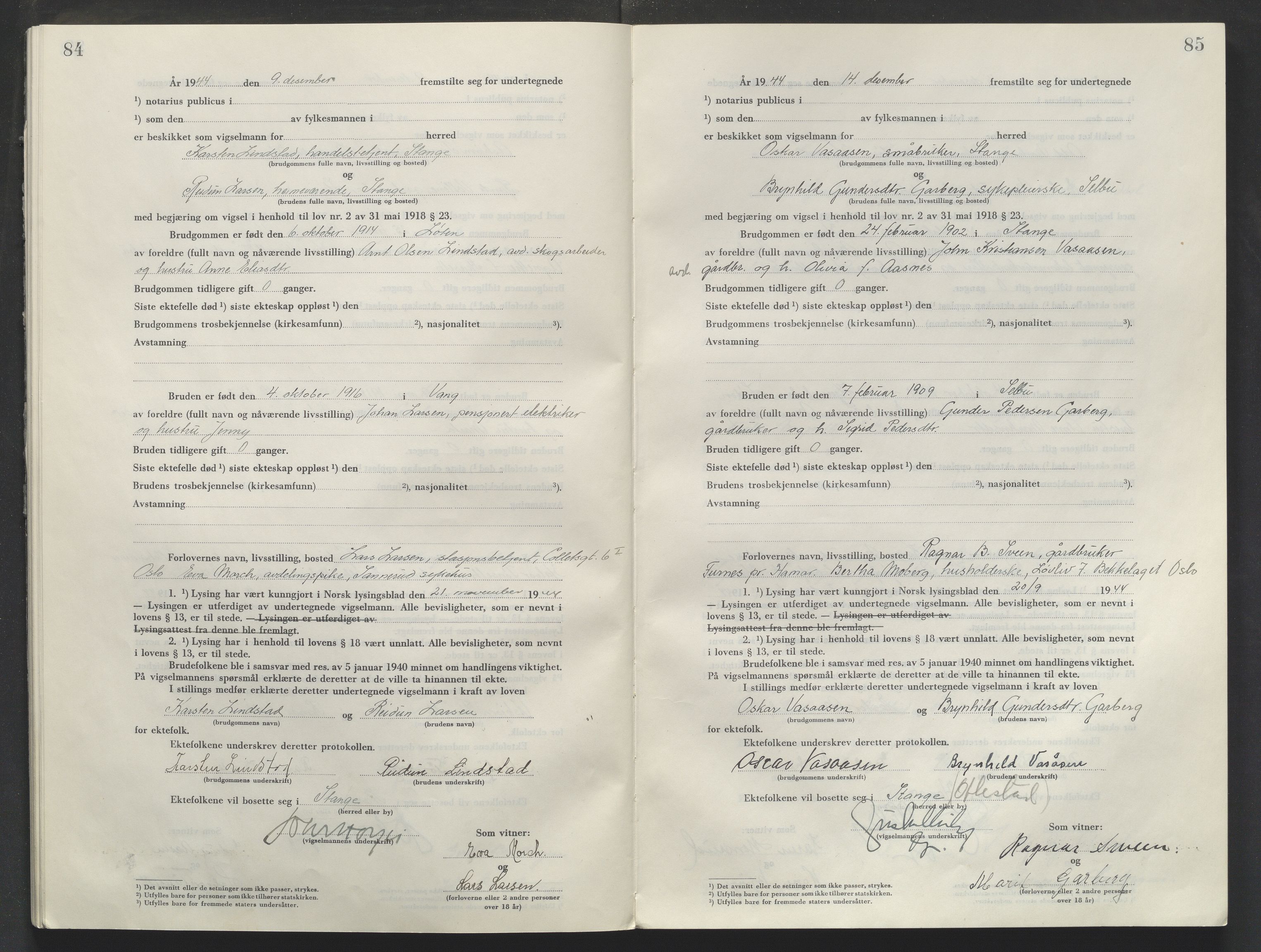 Sør-Hedmark sorenskriveri, AV/SAH-TING-014/L/Le/L0002/0001: Vigselsbøker / Vigselbok, 1944-1945, s. 86-87