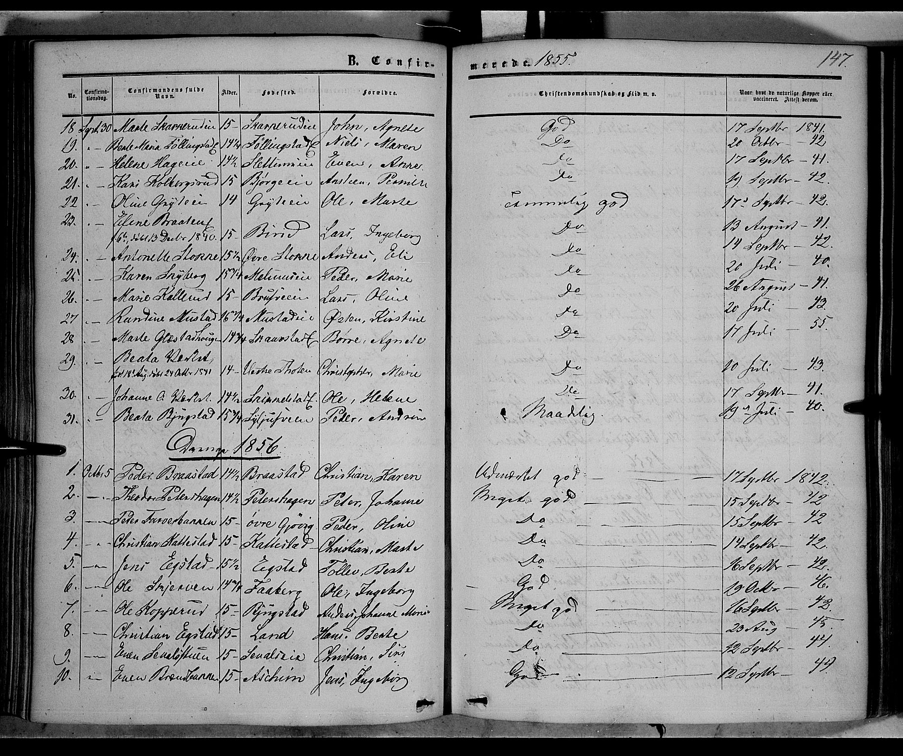 Vardal prestekontor, AV/SAH-PREST-100/H/Ha/Haa/L0006: Ministerialbok nr. 6, 1854-1866, s. 147