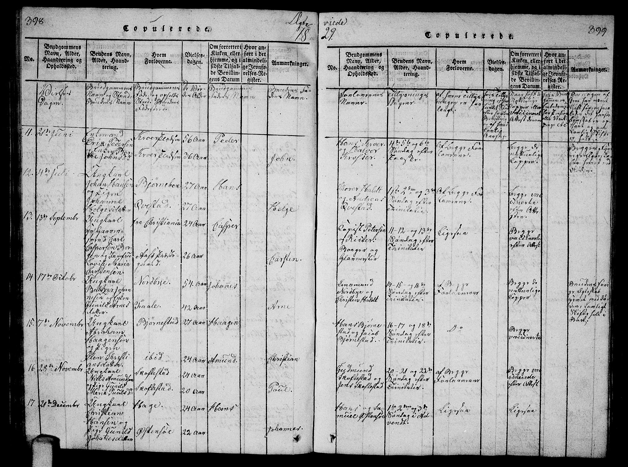 Ås prestekontor Kirkebøker, AV/SAO-A-10894/G/Ga/L0002: Klokkerbok nr. I 2, 1820-1836, s. 398-399