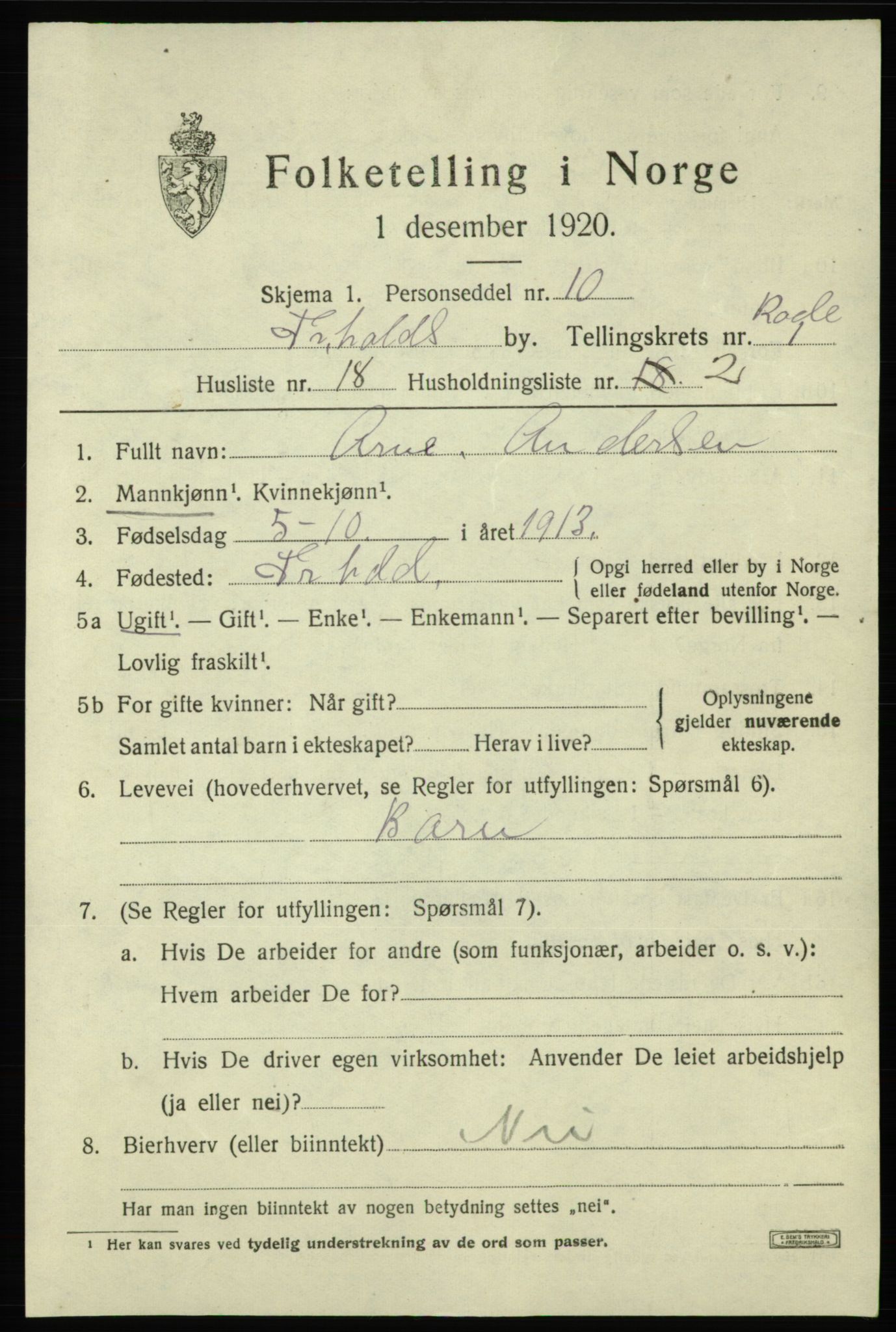 SAO, Folketelling 1920 for 0101 Fredrikshald kjøpstad, 1920, s. 8376