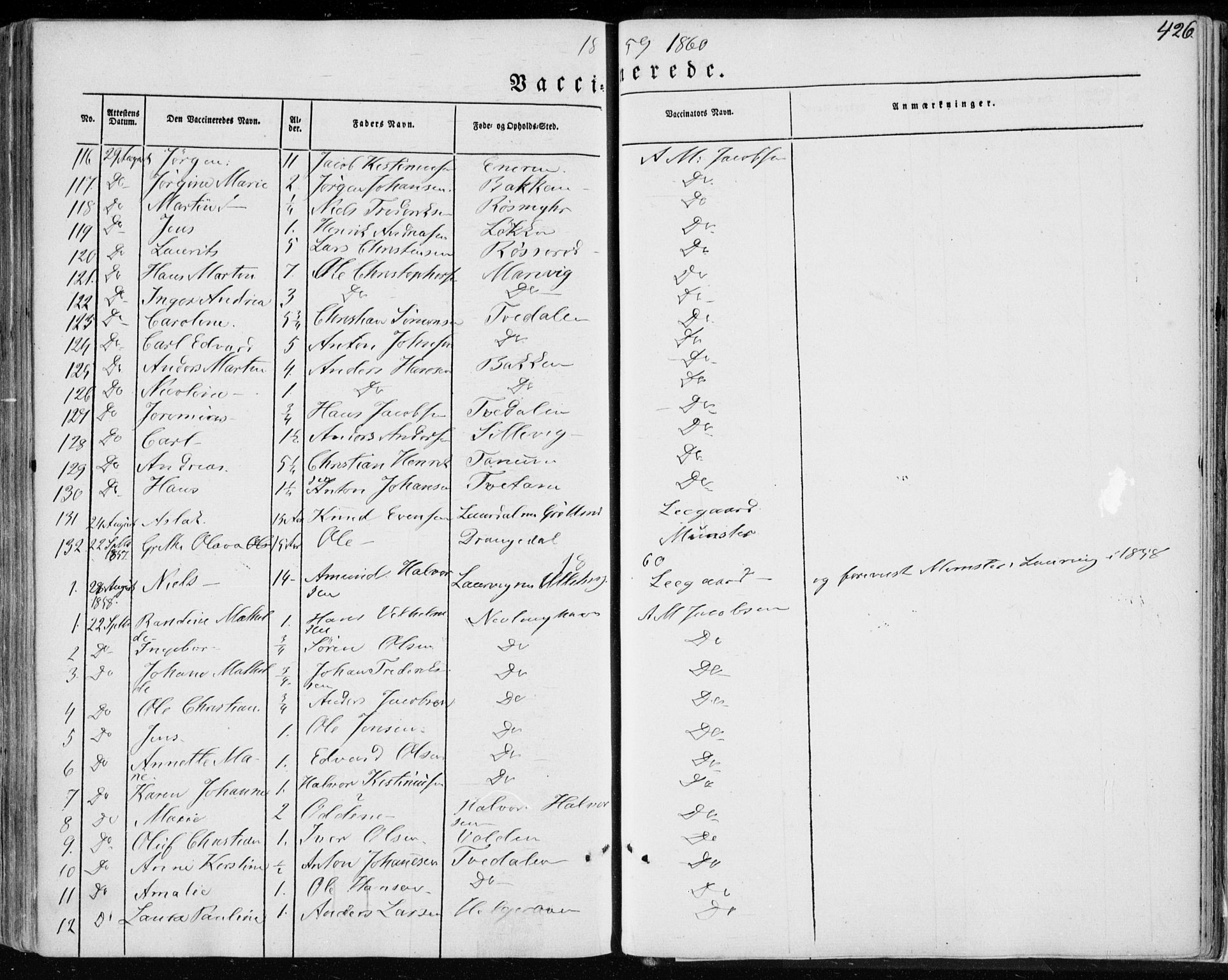 Brunlanes kirkebøker, SAKO/A-342/F/Fa/L0004: Ministerialbok nr. I 4, 1846-1862, s. 426