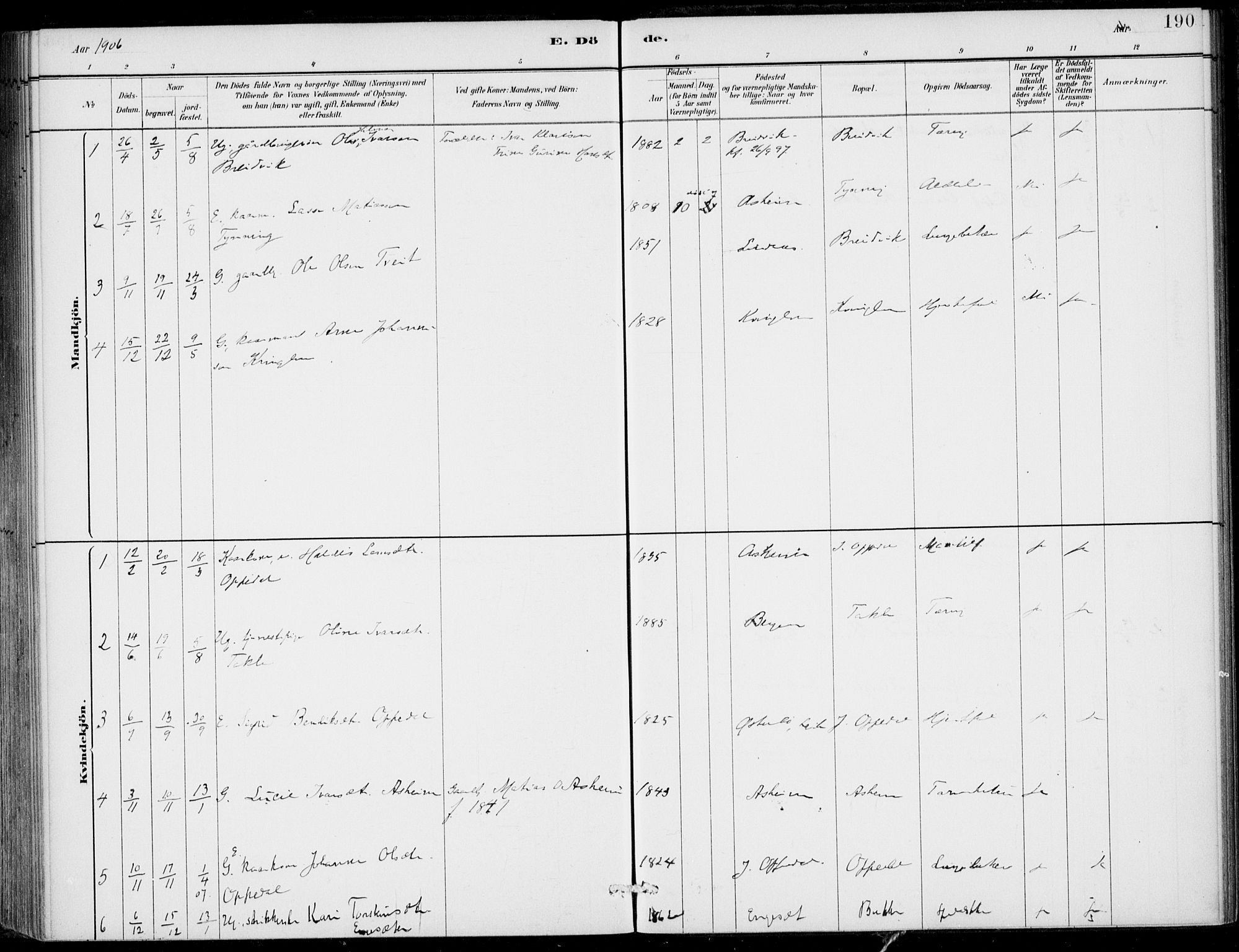 Gulen sokneprestembete, AV/SAB-A-80201/H/Haa/Haac/L0002: Ministerialbok nr. C  2, 1882-1914, s. 190