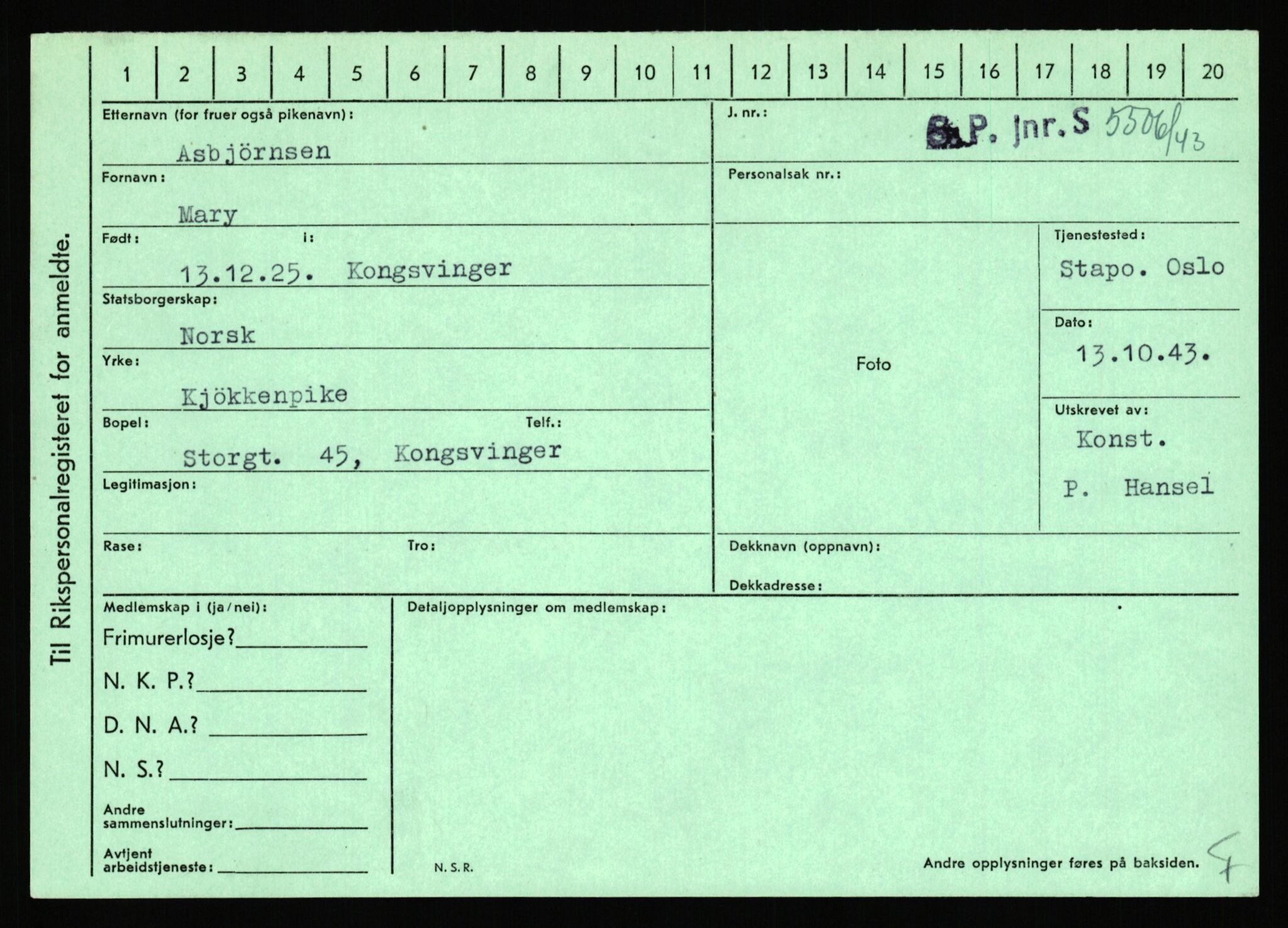 Statspolitiet - Hovedkontoret / Osloavdelingen, AV/RA-S-1329/C/Ca/L0002: Arneberg - Brand, 1943-1945, s. 358