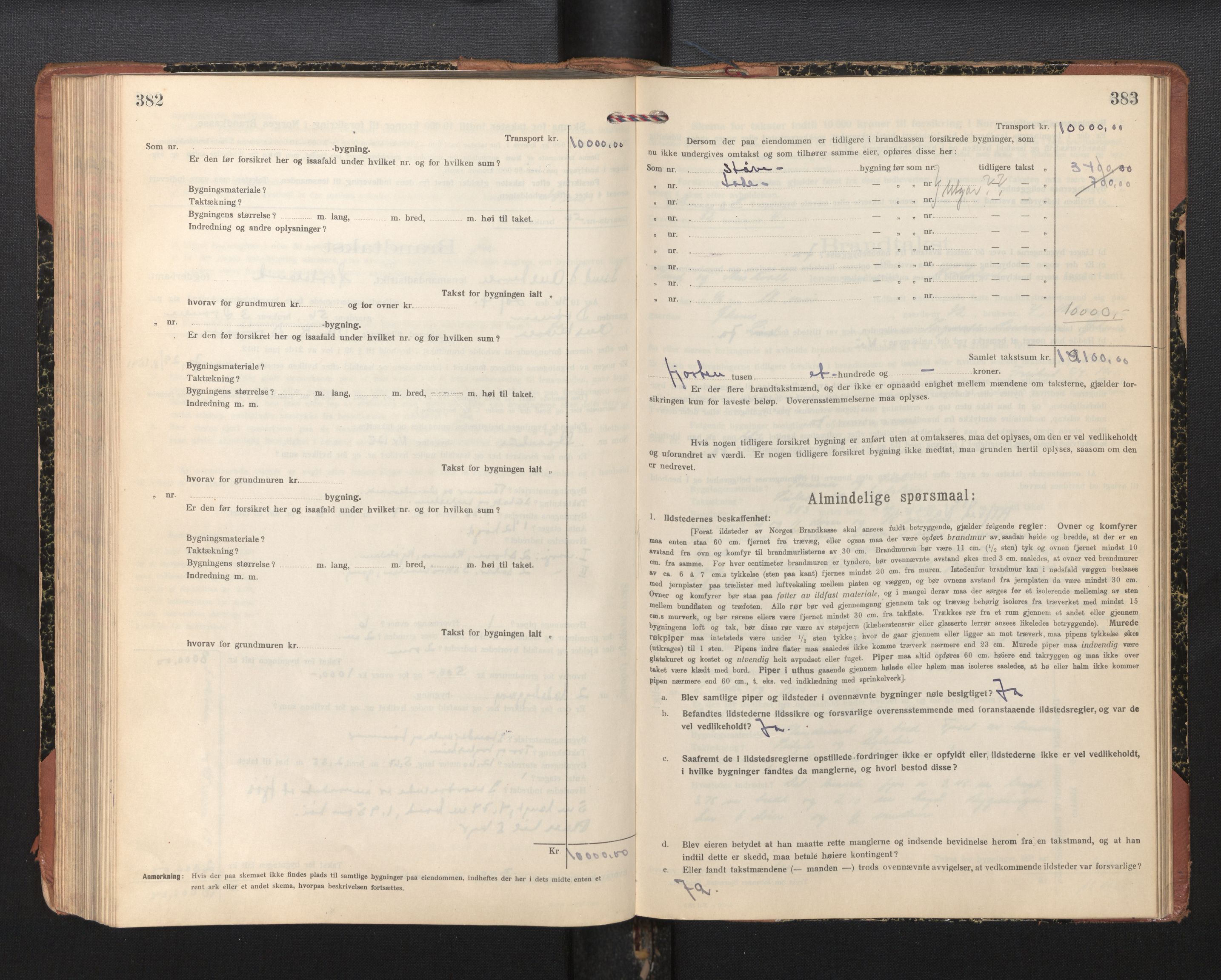 Lensmannen i Sund og Austevoll, SAB/A-35201/0012/L0004: Branntakstprotokoll, skjematakst, 1917-1949, s. 382-383