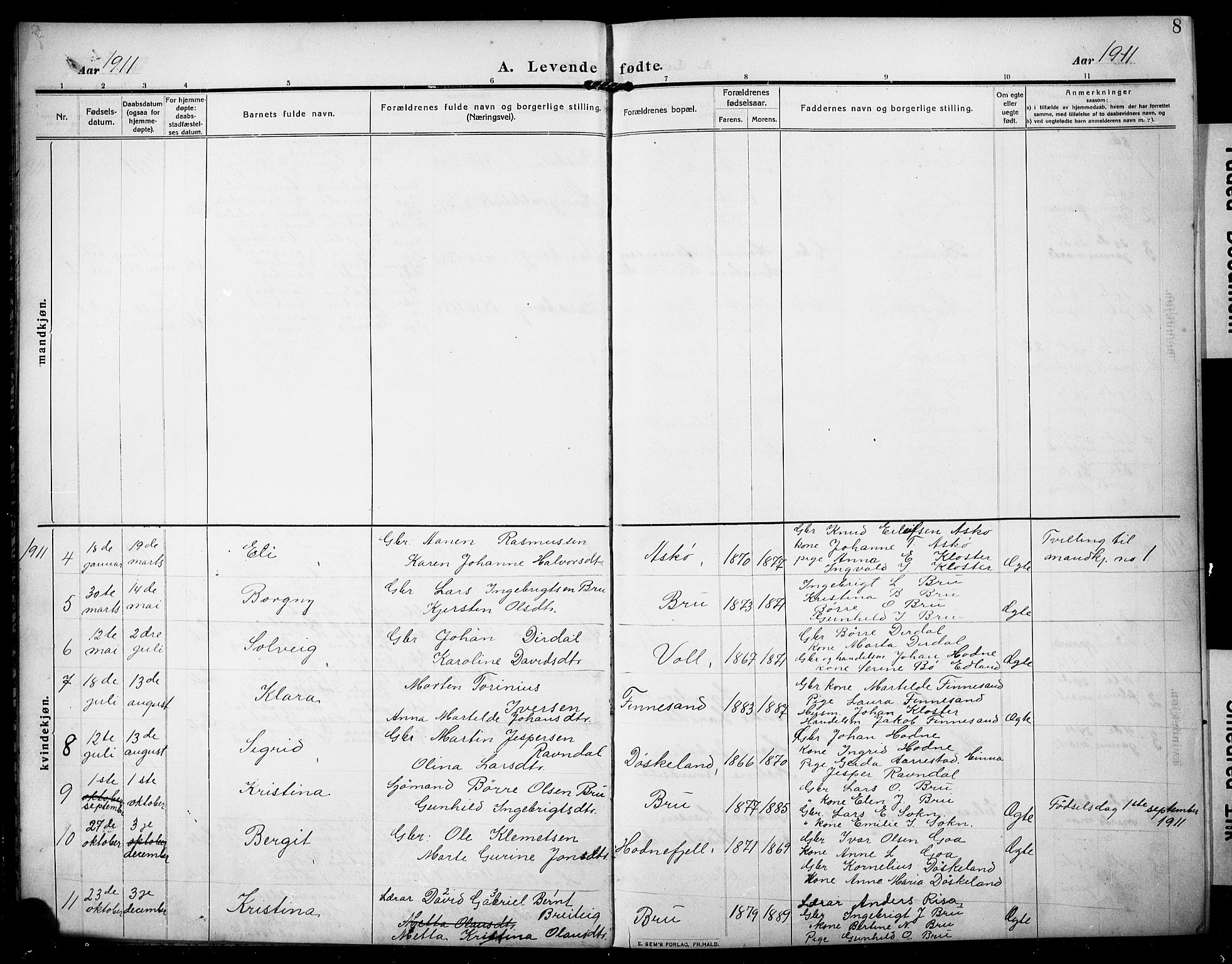 Rennesøy sokneprestkontor, AV/SAST-A -101827/H/Ha/Hab/L0013: Klokkerbok nr. B 12, 1907-1928, s. 8