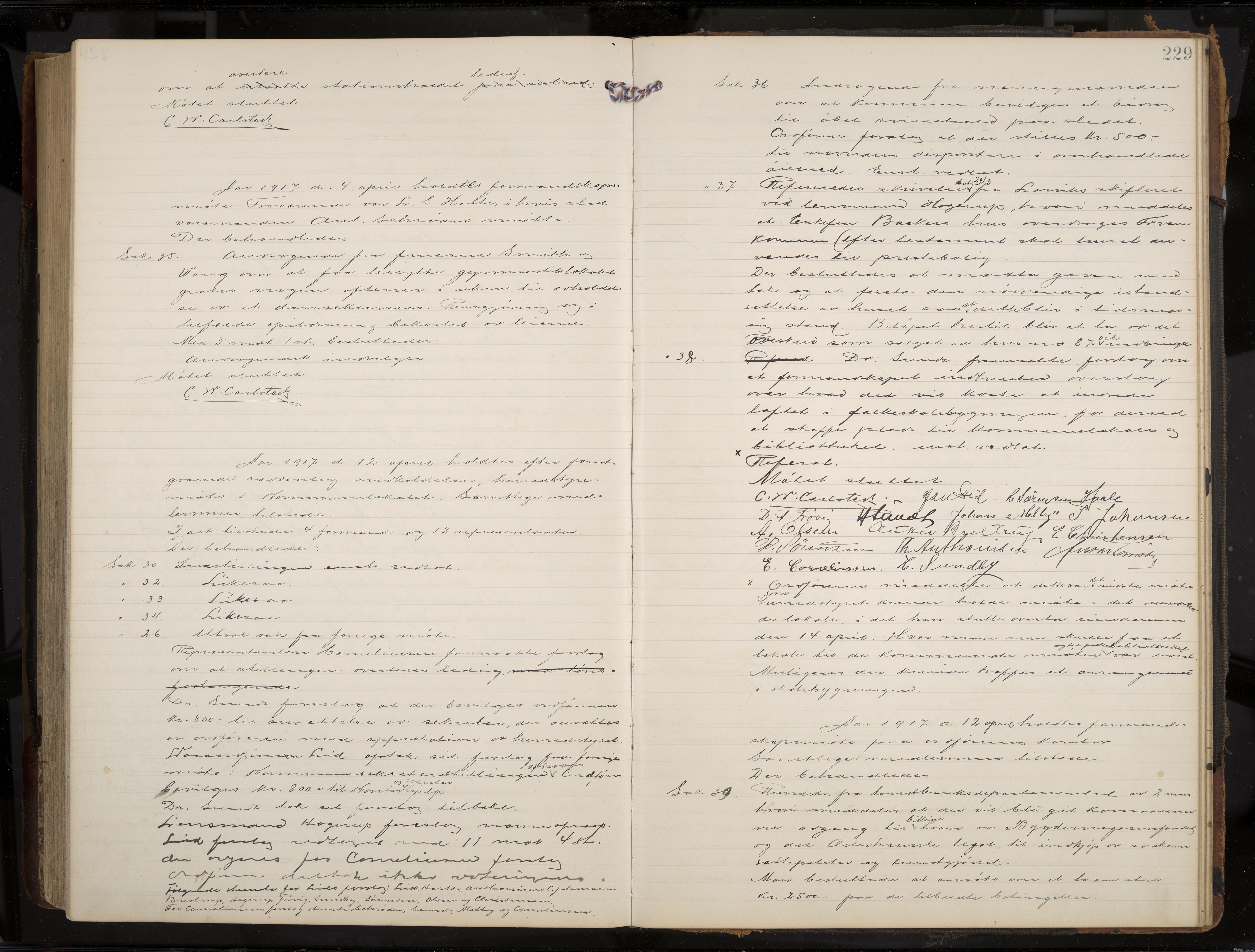 Stavern formannskap og sentraladministrasjon, IKAK/0708021/A/Aa/L0005: Møtebok med register, 1905-1917, s. 229
