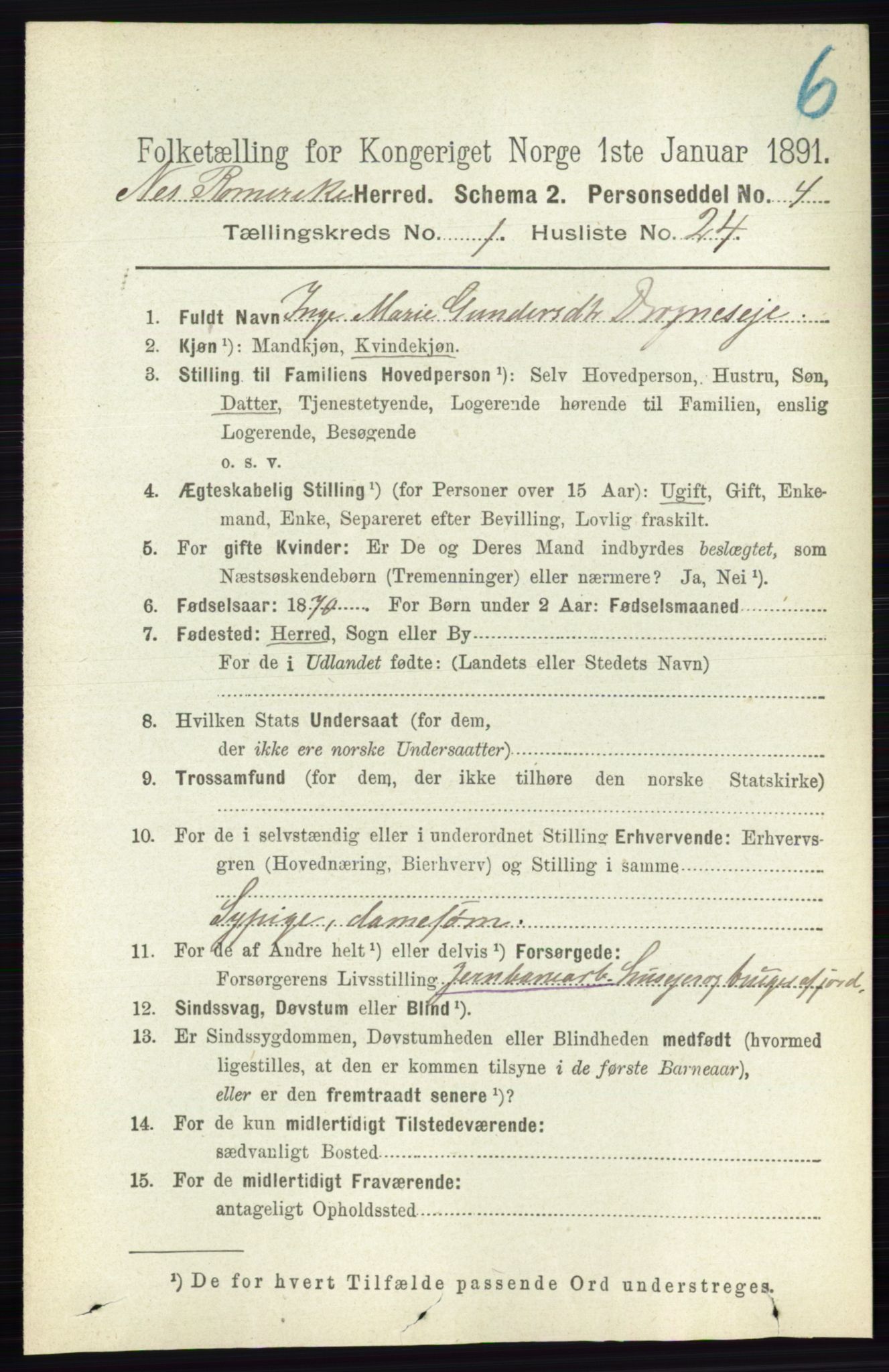 RA, Folketelling 1891 for 0236 Nes herred, 1891, s. 275