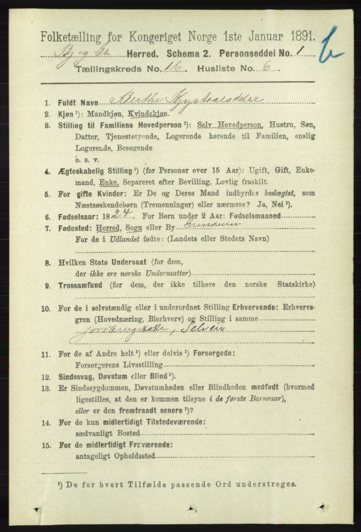 RA, Folketelling 1891 for 1024 Bjelland og Grindheim herred, 1891, s. 796