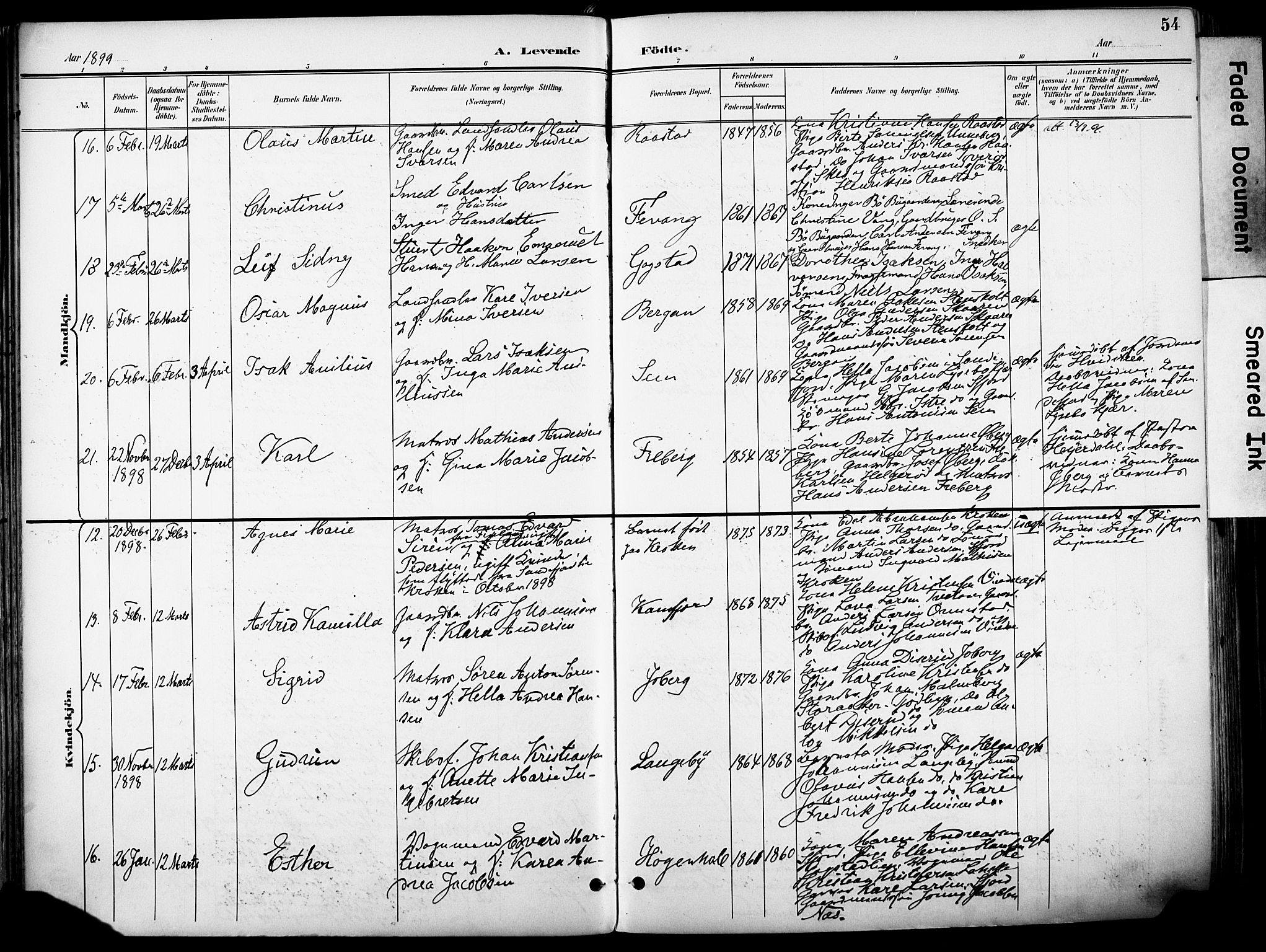 Sandar kirkebøker, AV/SAKO-A-243/F/Fa/L0014: Ministerialbok nr. 14, 1896-1909, s. 54