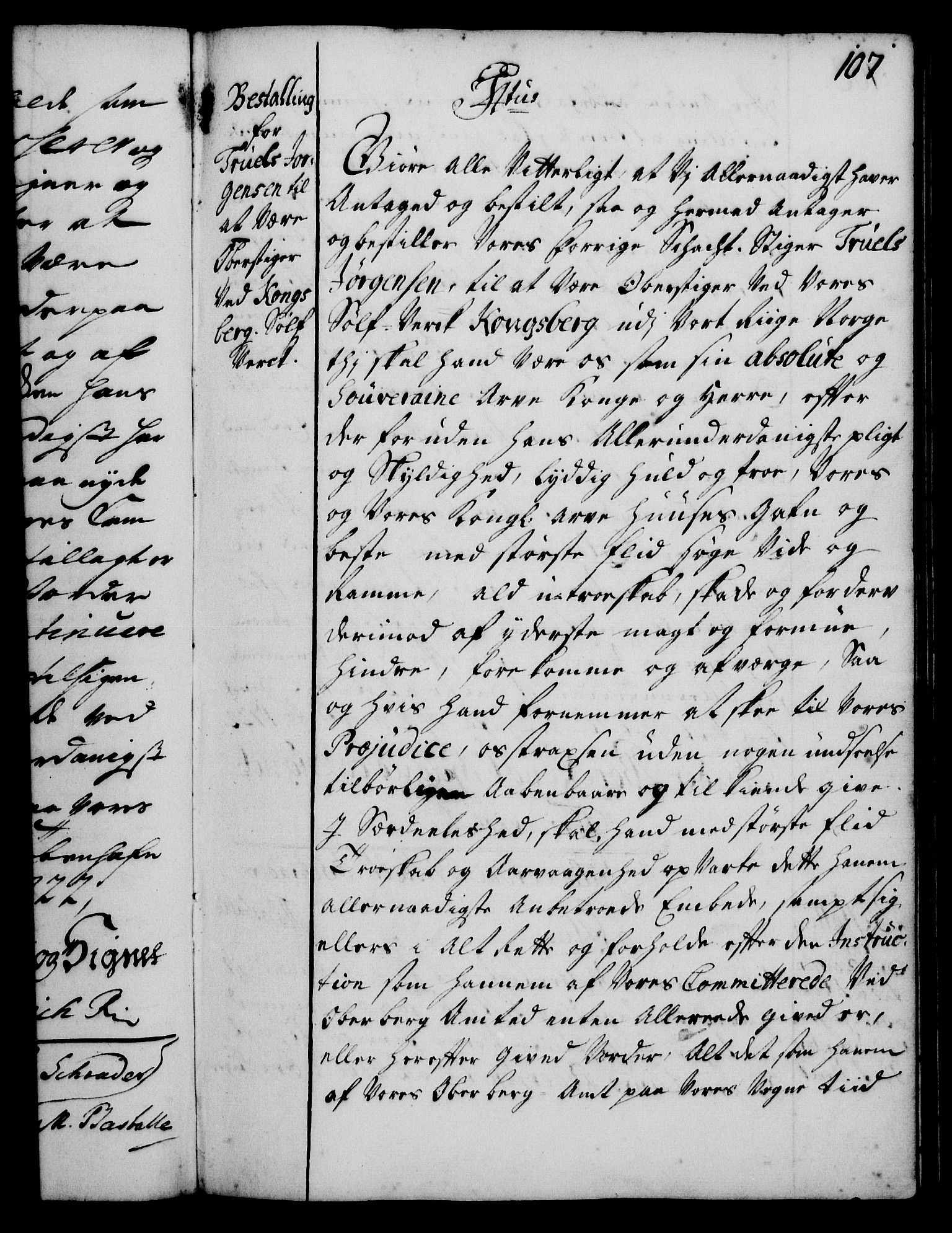 Rentekammeret, Kammerkanselliet, RA/EA-3111/G/Gg/Gge/L0001: Norsk bestallingsprotokoll med register (merket RK 53.25), 1720-1730, s. 107