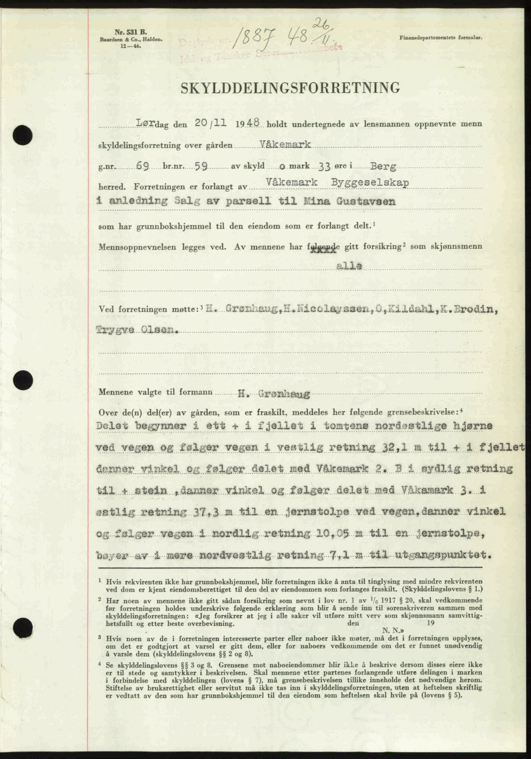 Idd og Marker sorenskriveri, SAO/A-10283/G/Gb/Gbb/L0011: Pantebok nr. A11, 1948-1949, Dagboknr: 1887/1948