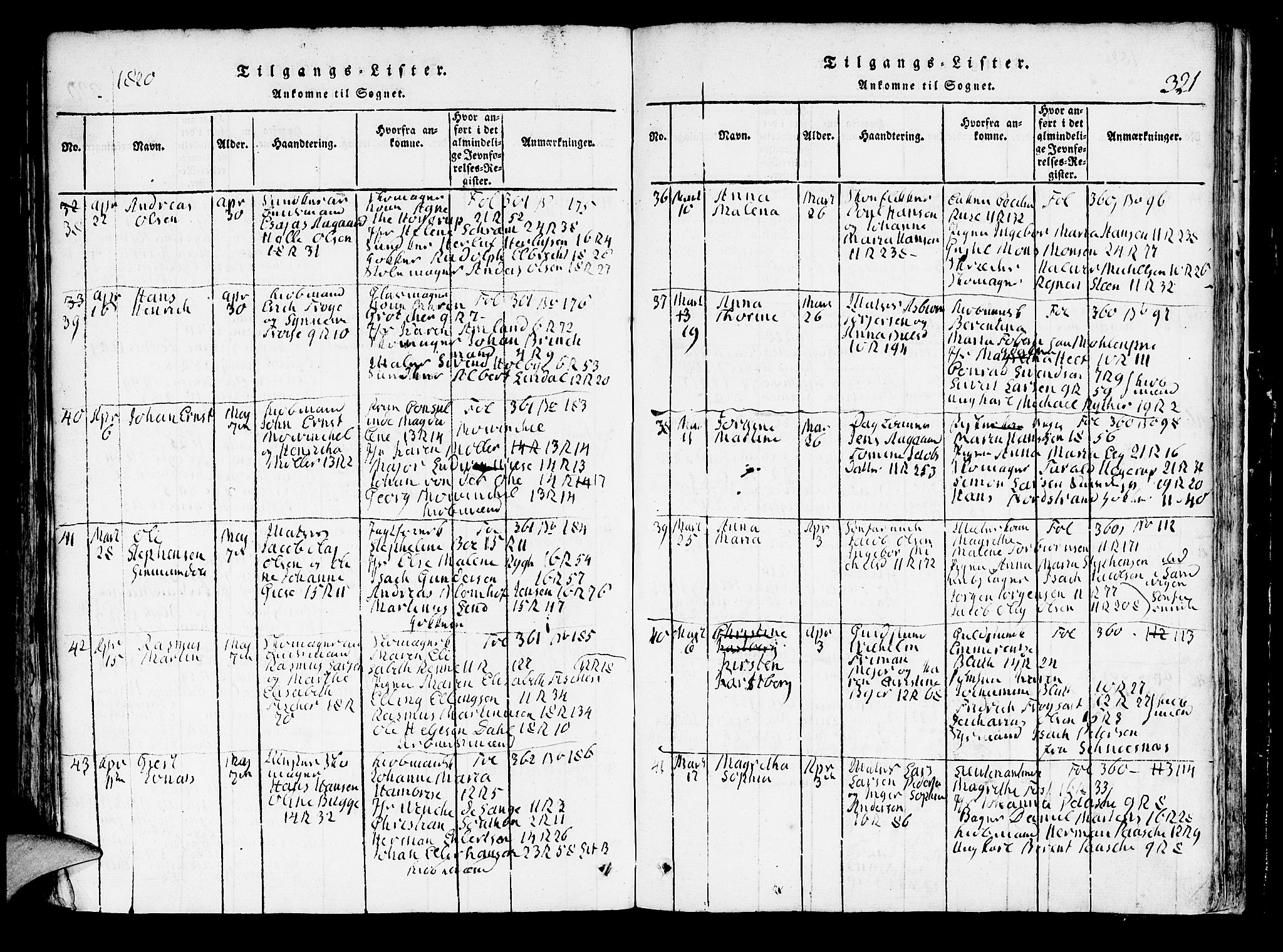 Domkirken sokneprestembete, AV/SAB-A-74801/H/Hab/L0001: Klokkerbok nr. A 1, 1816-1821, s. 321