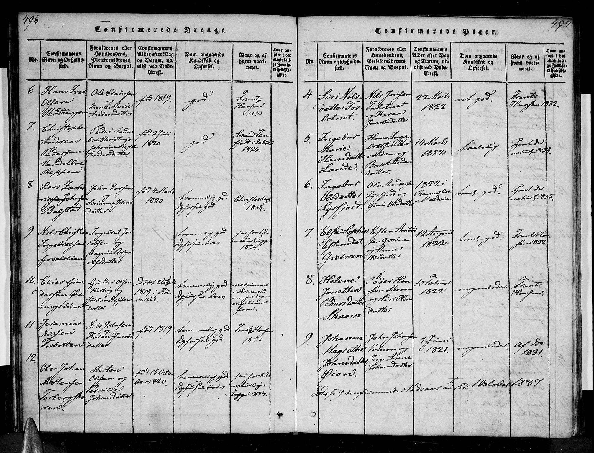 Ministerialprotokoller, klokkerbøker og fødselsregistre - Nordland, SAT/A-1459/810/L0142: Ministerialbok nr. 810A06 /1, 1819-1841, s. 496-497