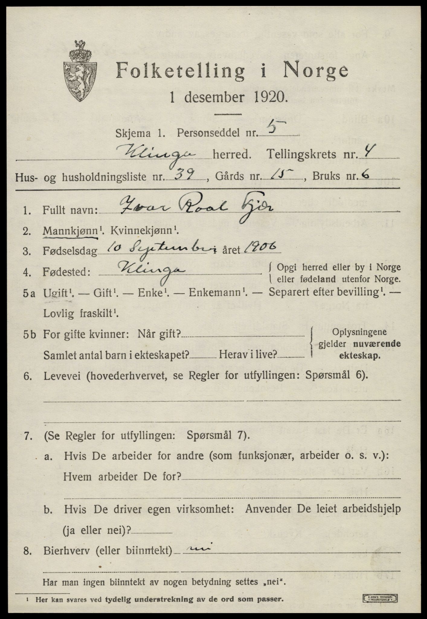 SAT, Folketelling 1920 for 1746 Klinga herred, 1920, s. 2849