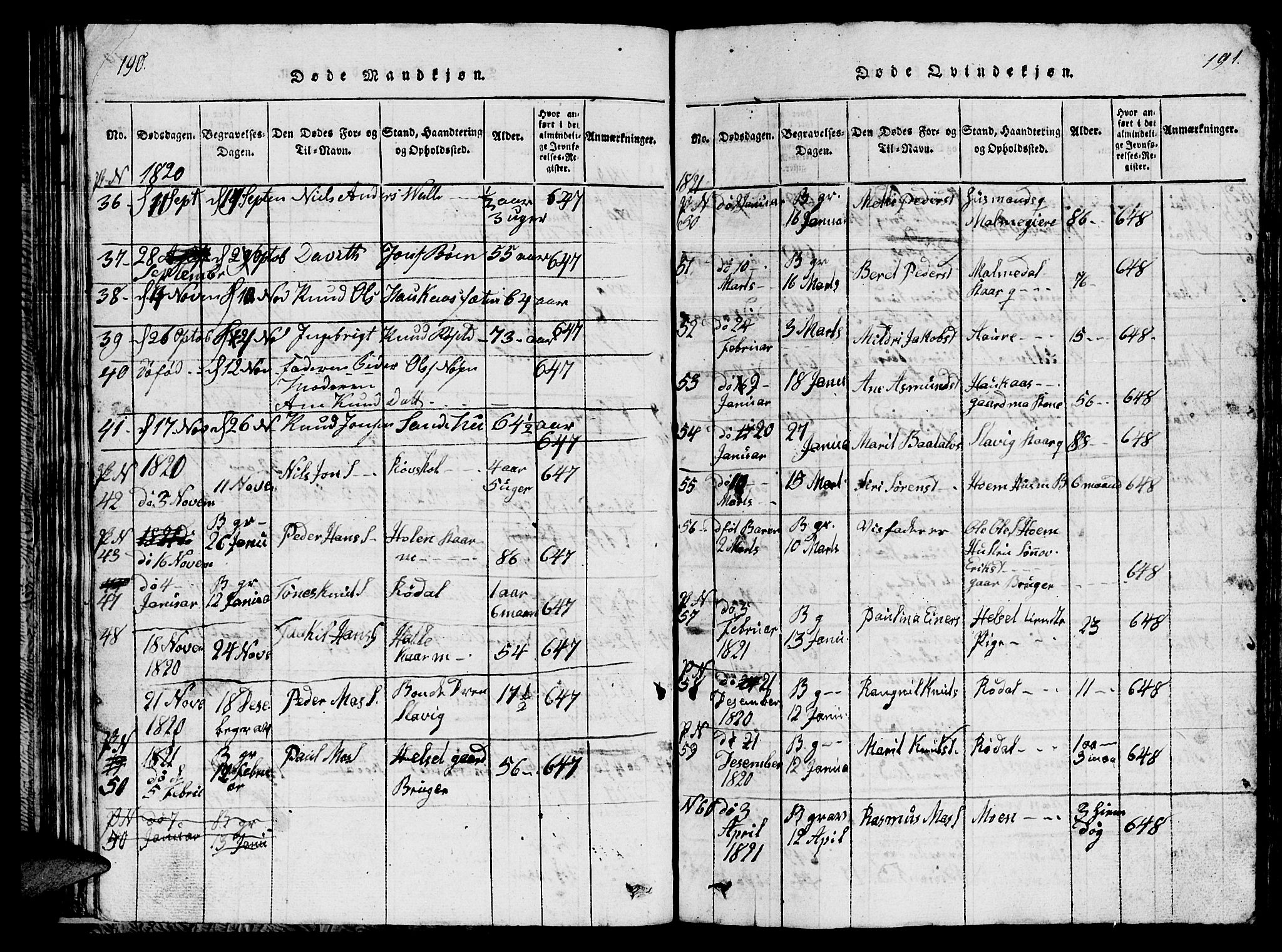 Ministerialprotokoller, klokkerbøker og fødselsregistre - Møre og Romsdal, SAT/A-1454/565/L0752: Klokkerbok nr. 565C01, 1817-1844, s. 190-191