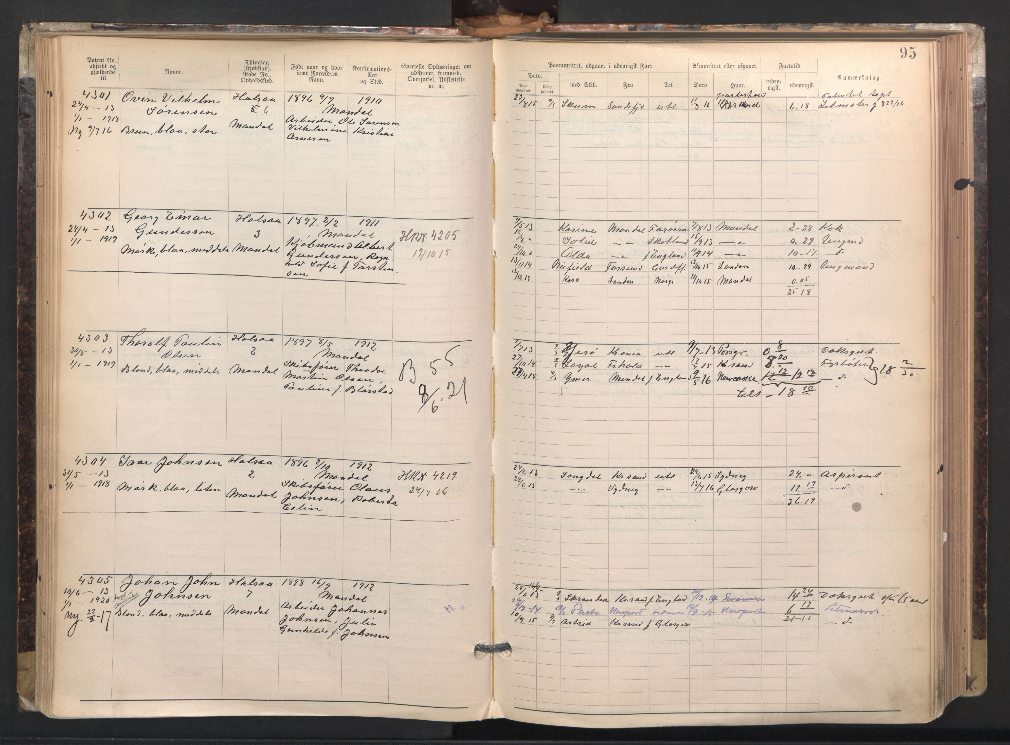 Mandal mønstringskrets, AV/SAK-2031-0016/F/Fa/L0003: Annotasjonsrulle nr 3831-4730 med register, L-5, 1900-1948, s. 119