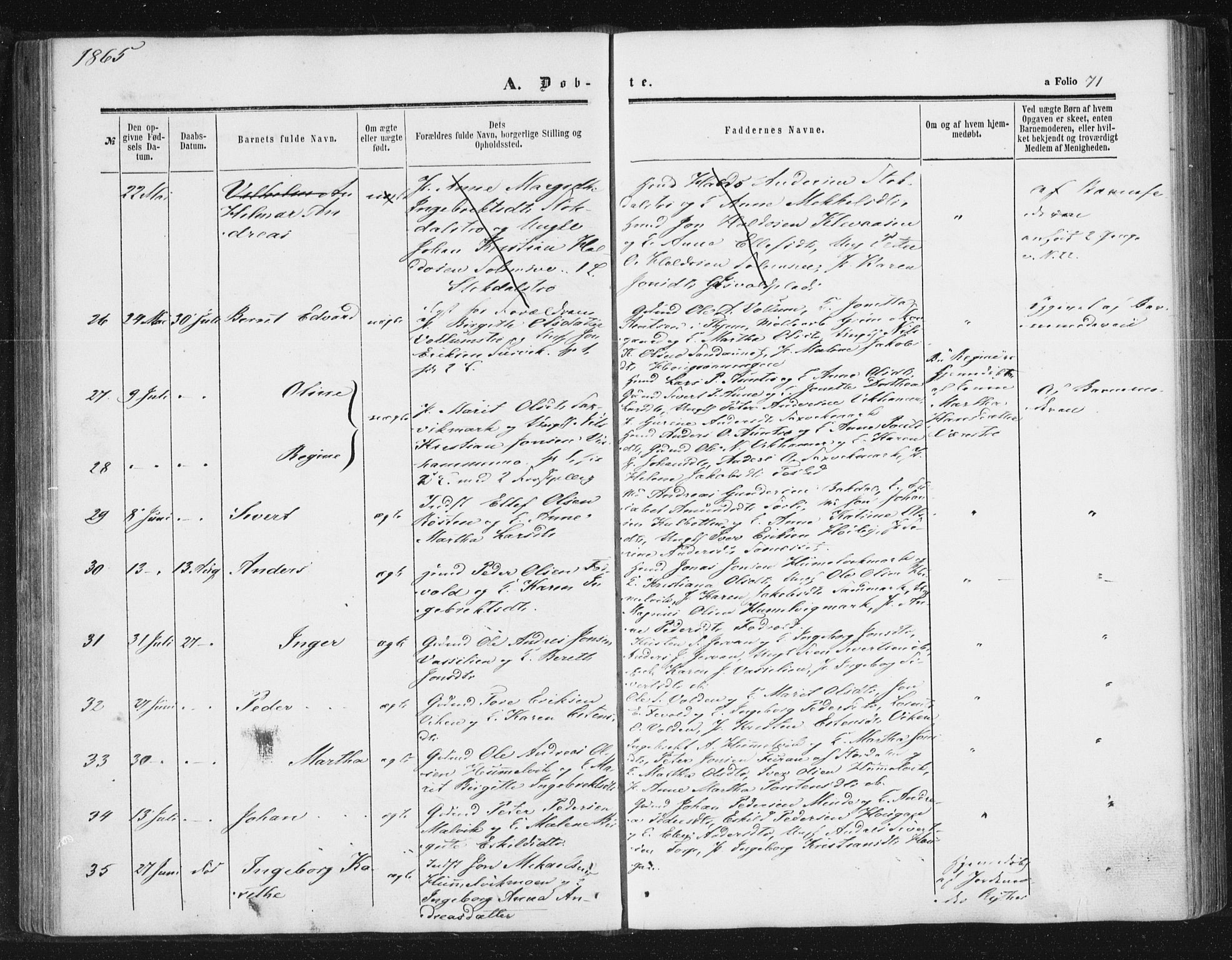 Ministerialprotokoller, klokkerbøker og fødselsregistre - Sør-Trøndelag, SAT/A-1456/616/L0408: Ministerialbok nr. 616A05, 1857-1865, s. 71