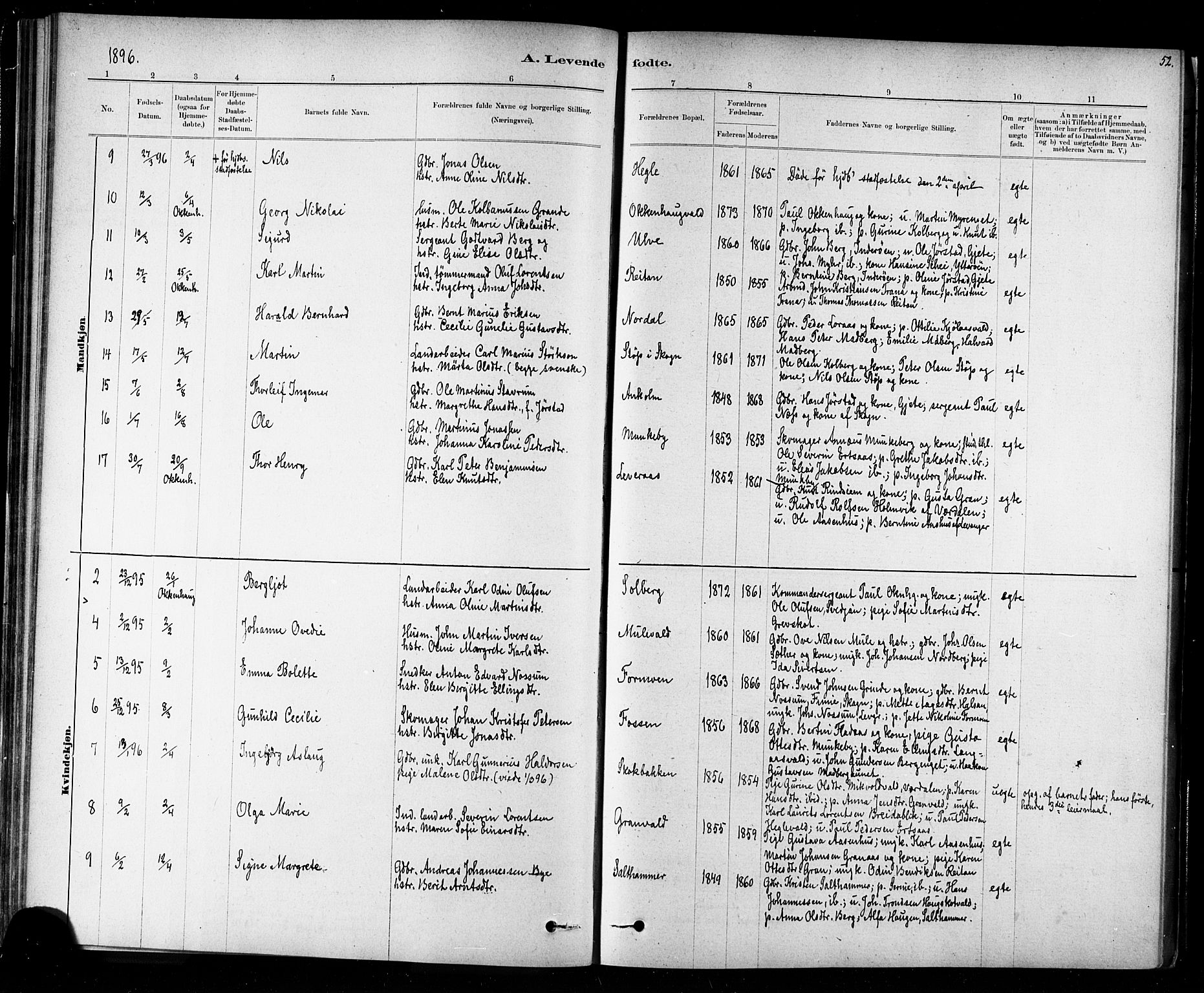 Ministerialprotokoller, klokkerbøker og fødselsregistre - Nord-Trøndelag, AV/SAT-A-1458/721/L0208: Klokkerbok nr. 721C01, 1880-1917, s. 52