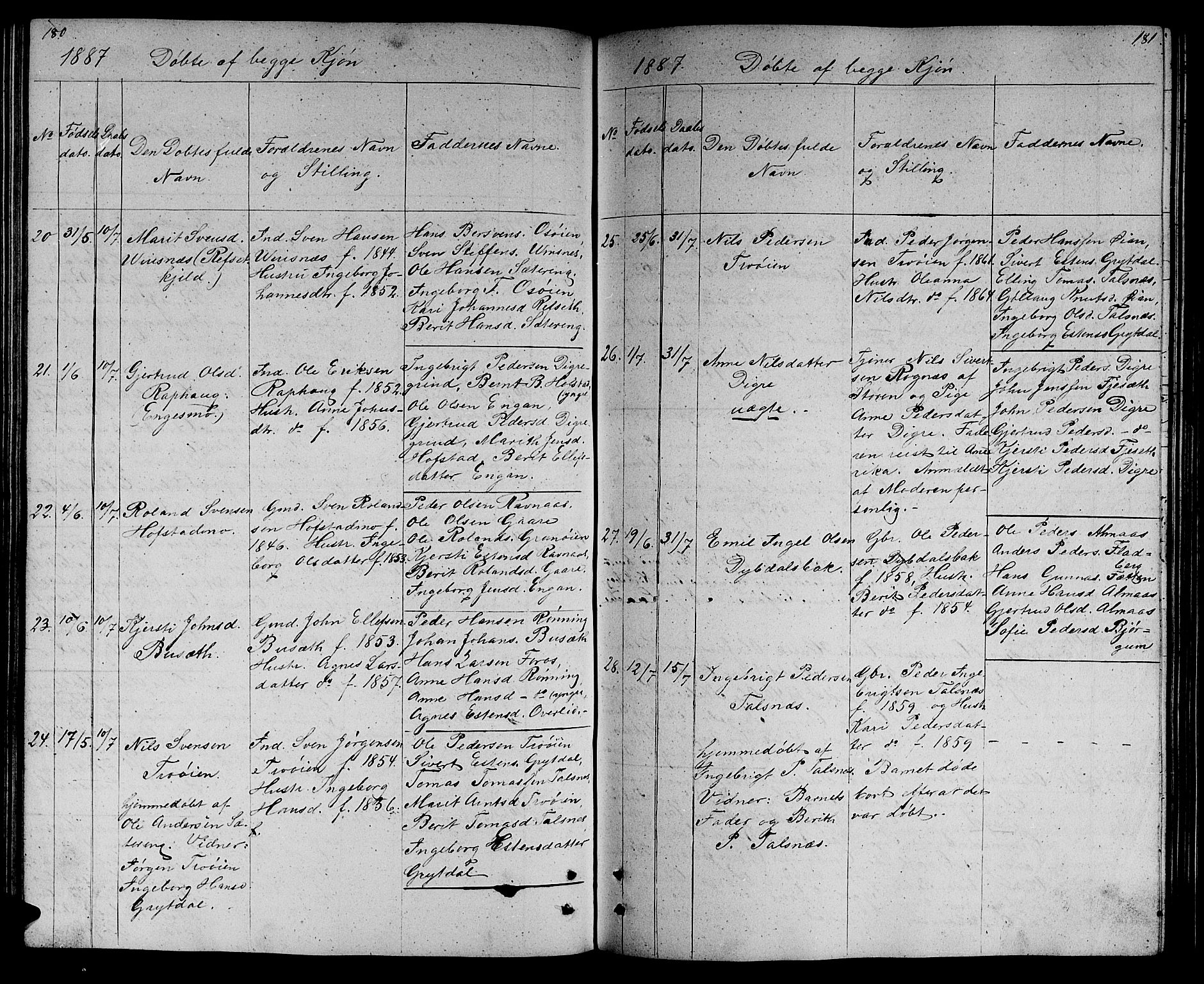 Ministerialprotokoller, klokkerbøker og fødselsregistre - Sør-Trøndelag, SAT/A-1456/688/L1027: Klokkerbok nr. 688C02, 1861-1889, s. 180-181