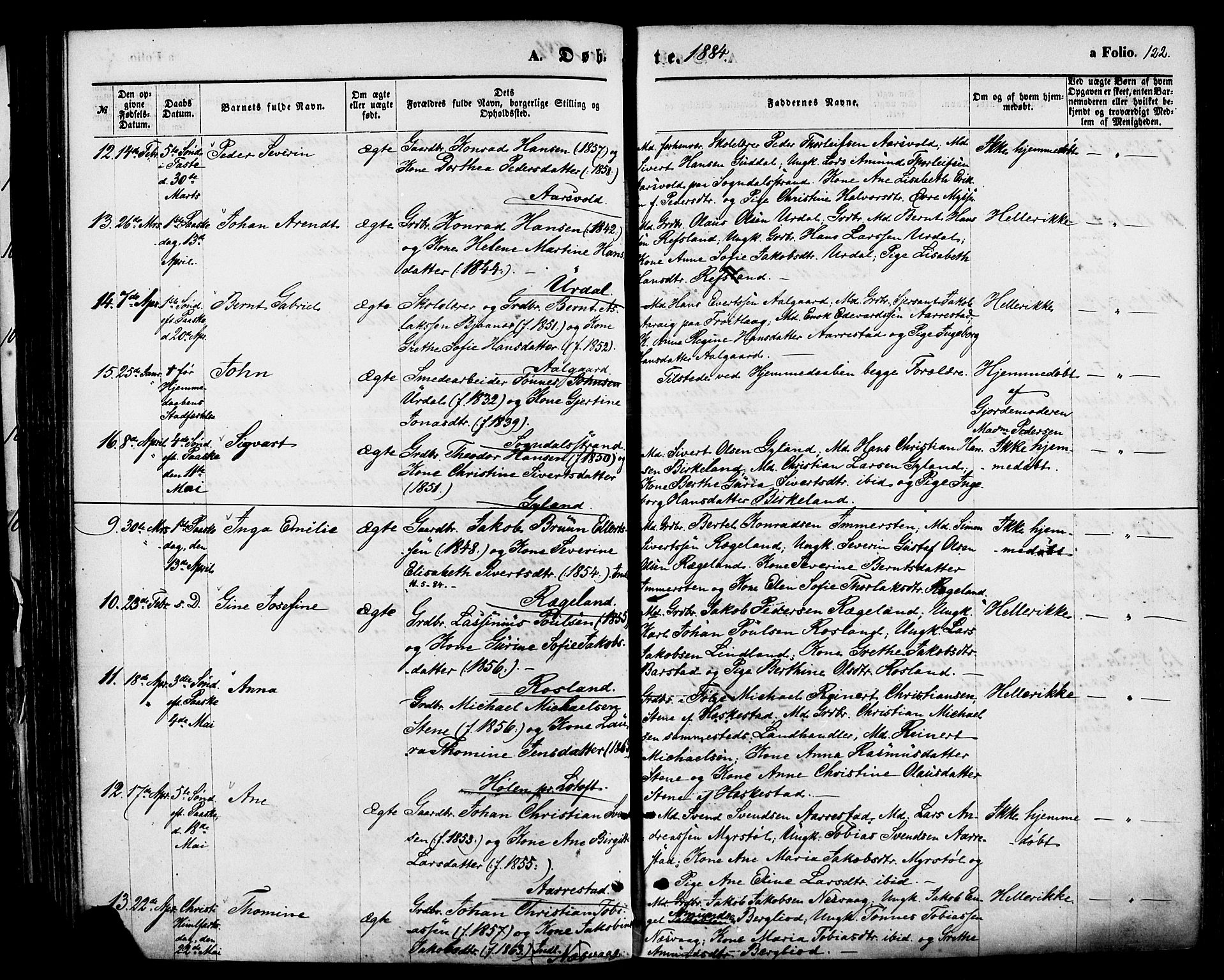 Sokndal sokneprestkontor, AV/SAST-A-101808: Ministerialbok nr. A 10, 1874-1886, s. 122