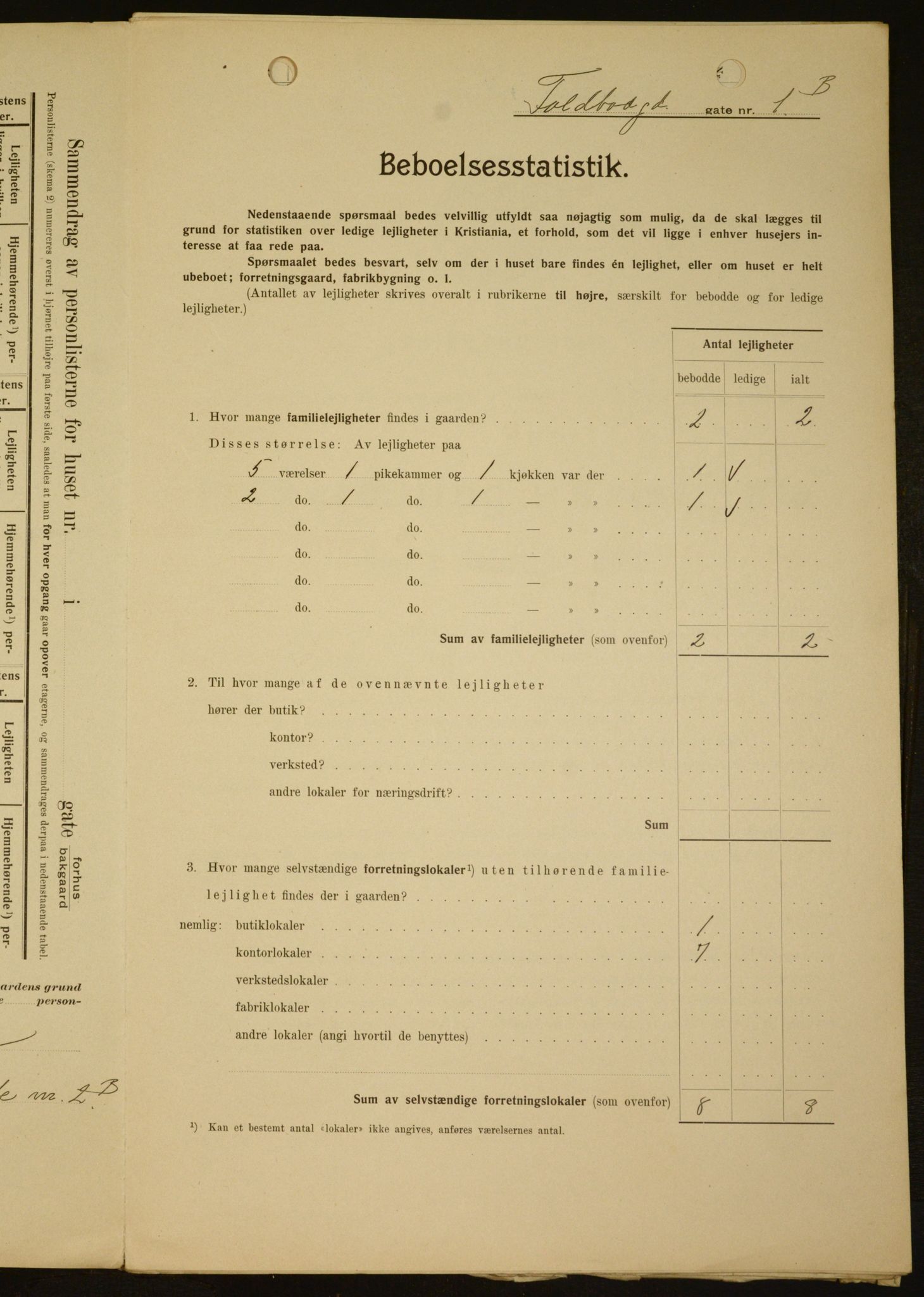 OBA, Kommunal folketelling 1.2.1909 for Kristiania kjøpstad, 1909, s. 102501