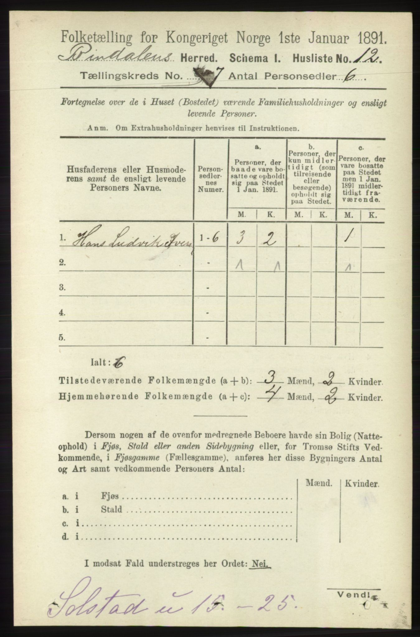 RA, Folketelling 1891 for 1811 Bindal herred, 1891, s. 2207