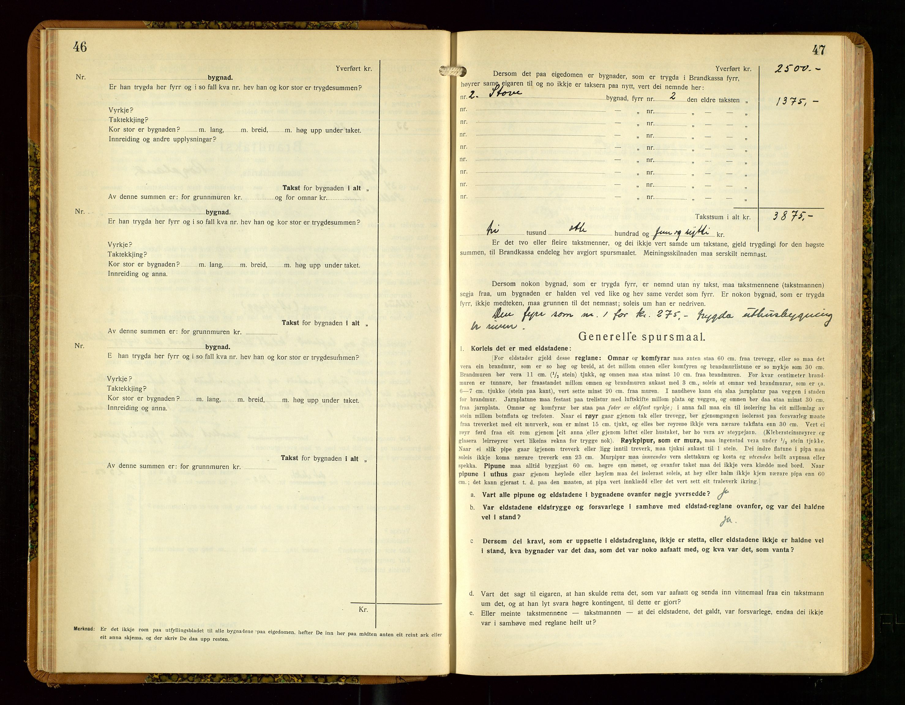 Klepp lensmannskontor, SAST/A-100163/Goc/L0013: "Brandtakstbok" m/register, 1933-1937, s. 46-47