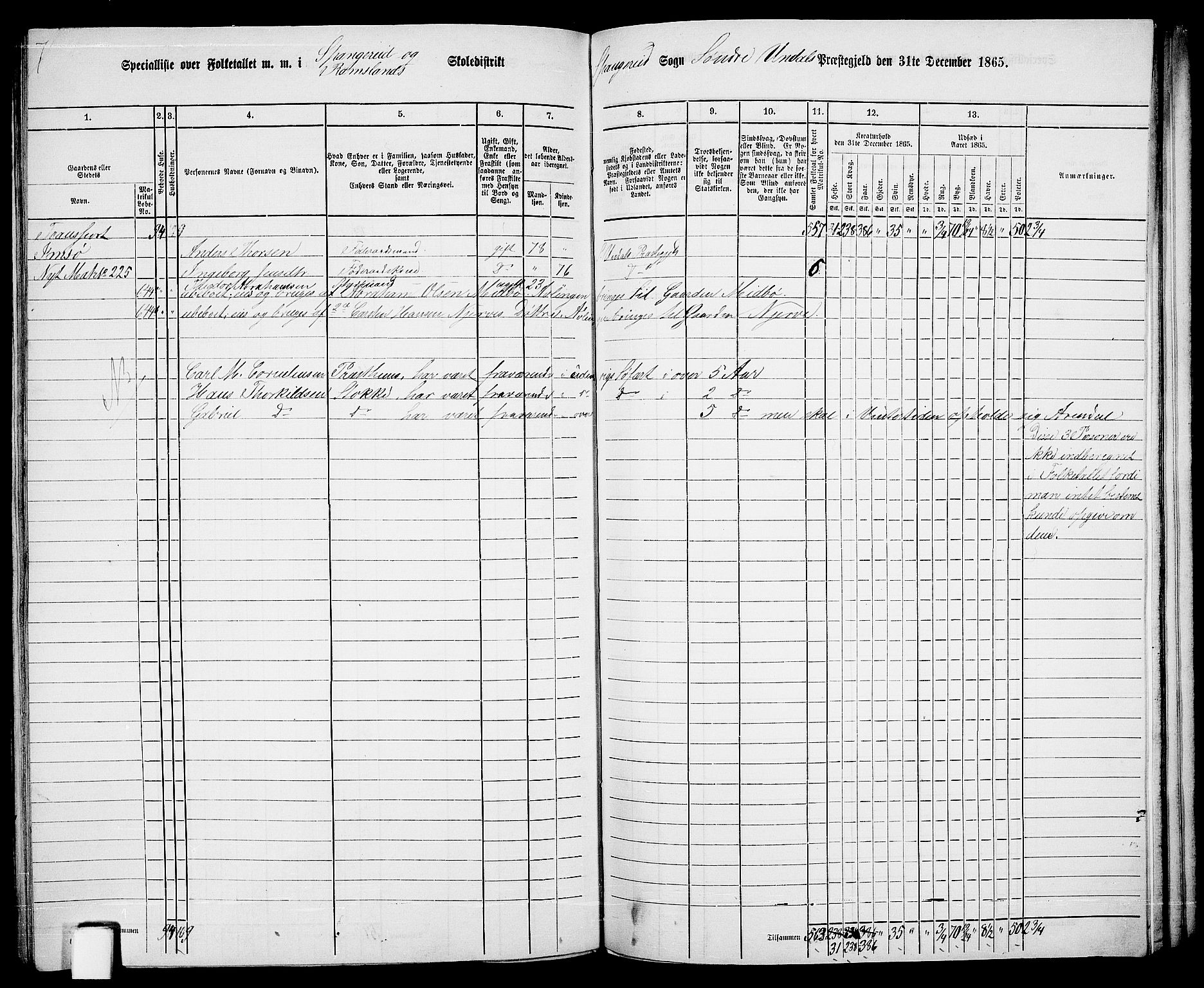 RA, Folketelling 1865 for 1029P Sør-Audnedal prestegjeld, 1865, s. 180