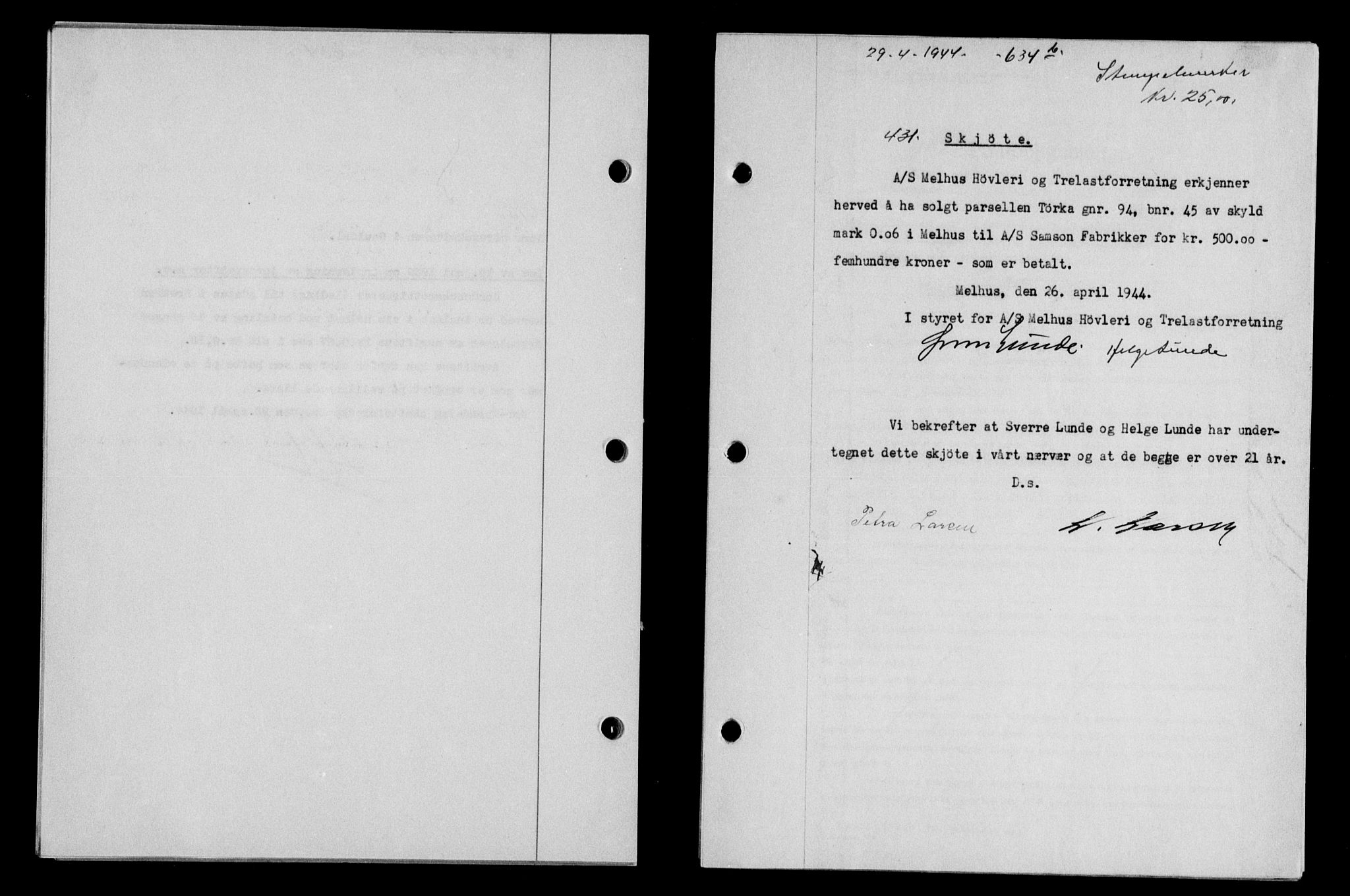 Gauldal sorenskriveri, SAT/A-0014/1/2/2C/L0057: Pantebok nr. 62, 1943-1944, Dagboknr: 431/1944