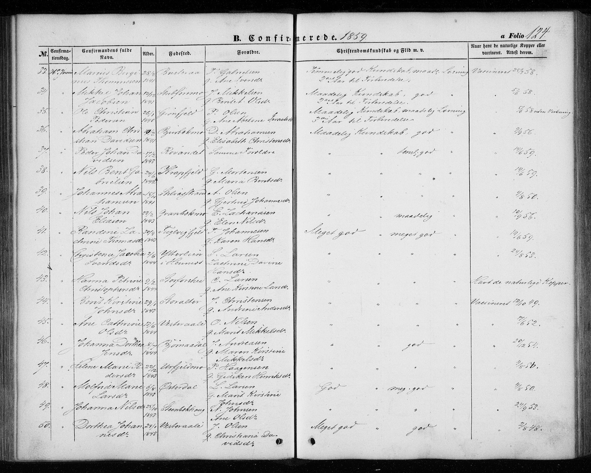 Ministerialprotokoller, klokkerbøker og fødselsregistre - Nordland, AV/SAT-A-1459/827/L0392: Ministerialbok nr. 827A04, 1853-1866, s. 124