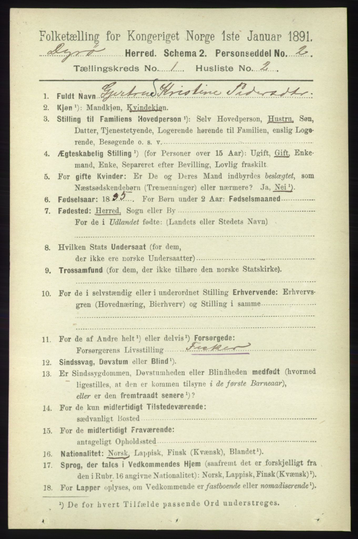 RA, Folketelling 1891 for 1926 Dyrøy herred, 1891, s. 78
