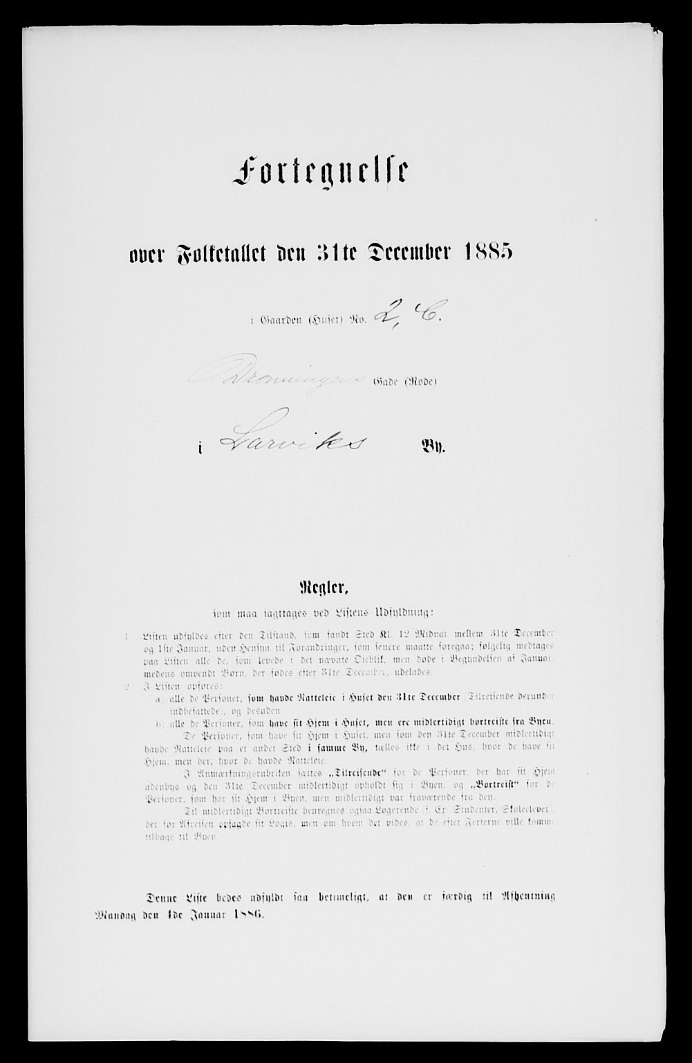 SAKO, Folketelling 1885 for 0707 Larvik kjøpstad, 1885, s. 7