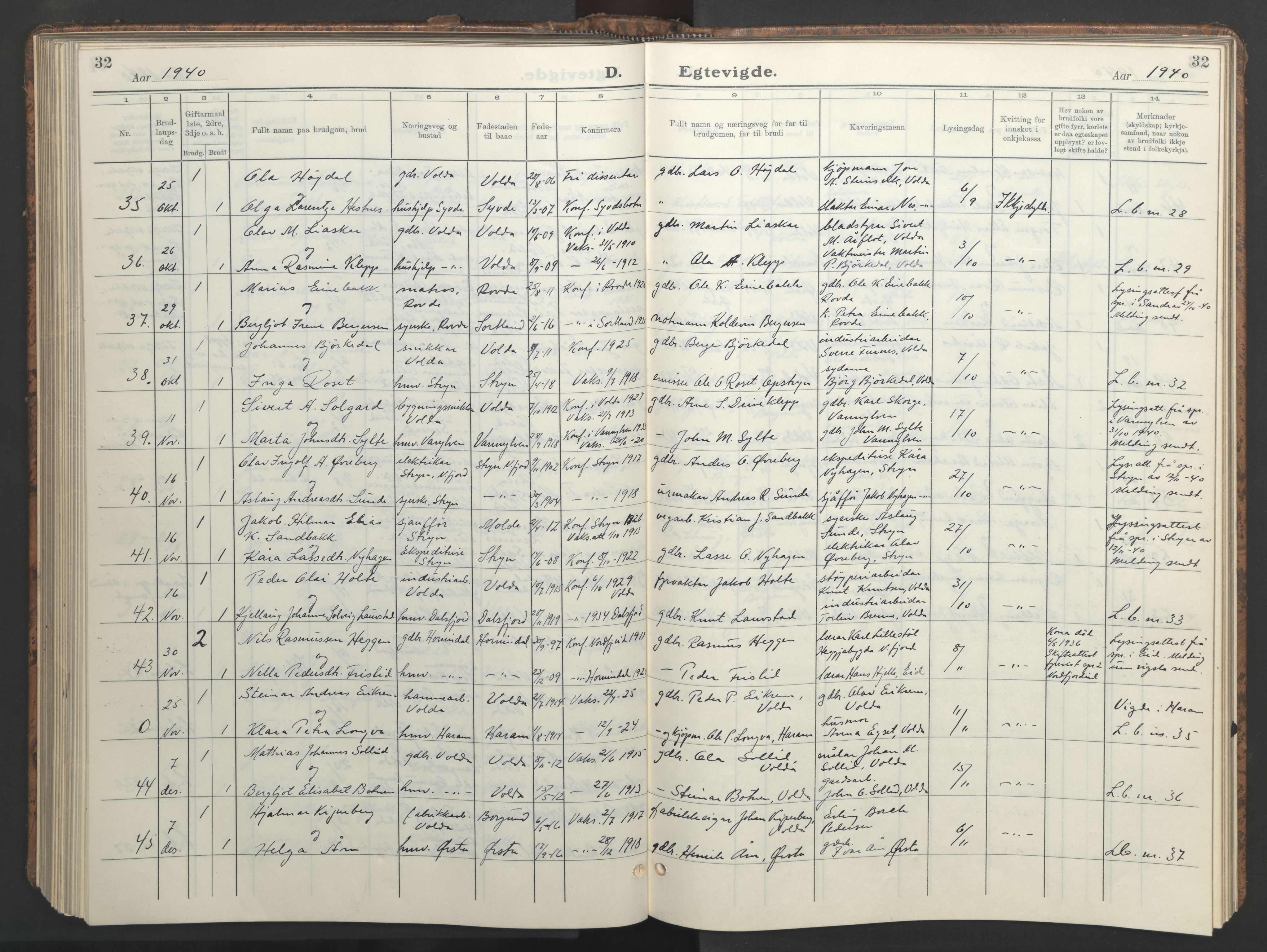 Ministerialprotokoller, klokkerbøker og fødselsregistre - Møre og Romsdal, AV/SAT-A-1454/511/L0161: Klokkerbok nr. 511C07, 1933-1948, s. 32