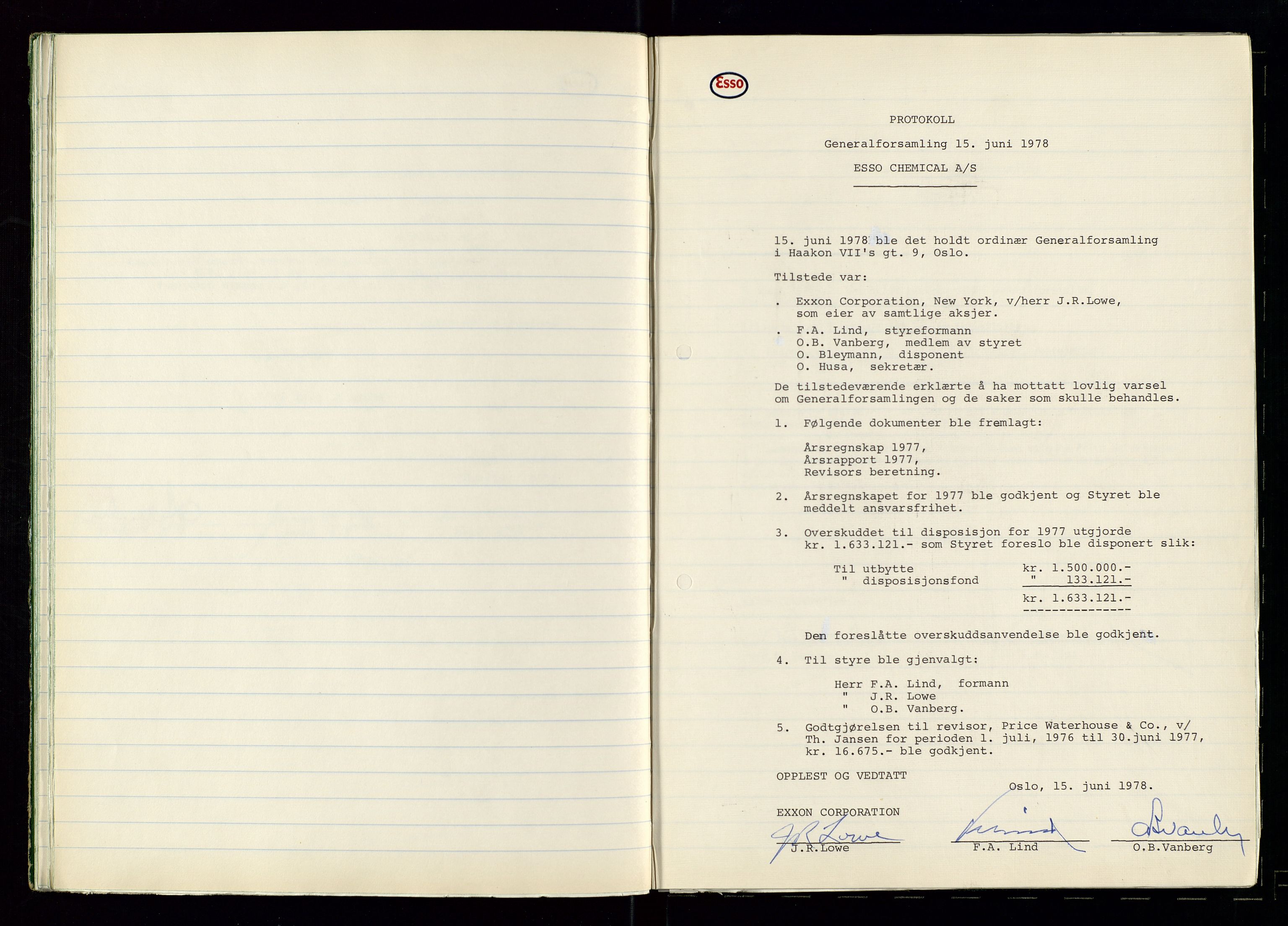 PA 1538 - Exxon Chemical Norge A/S, SAST/A-101958/A/Aa/L0001/0002: Generalforsamlinger og styreprotokoller / Protokoll for generalforsamlinger, 1966-1996