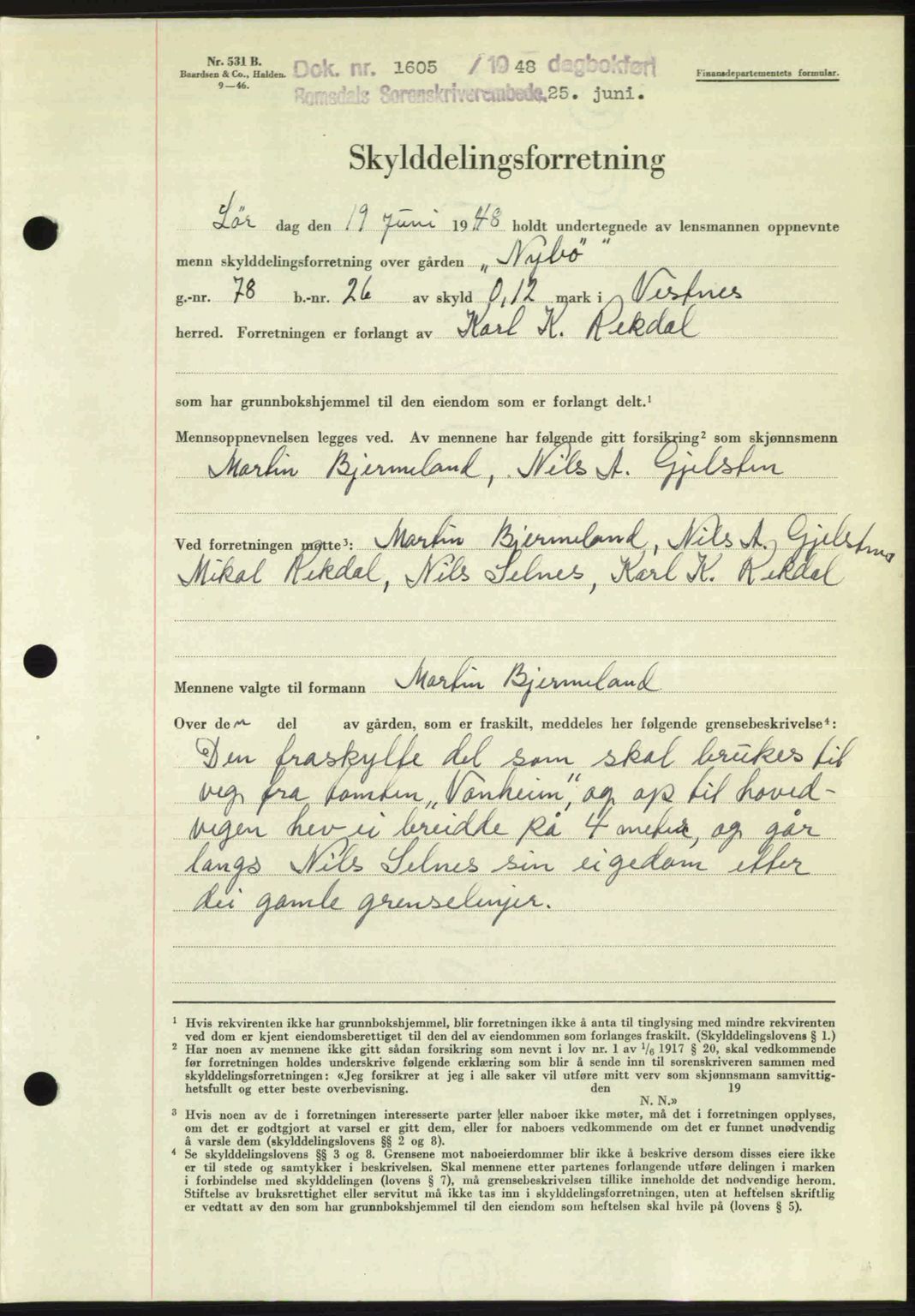 Romsdal sorenskriveri, SAT/A-4149/1/2/2C: Pantebok nr. A26, 1948-1948, Dagboknr: 1605/1948