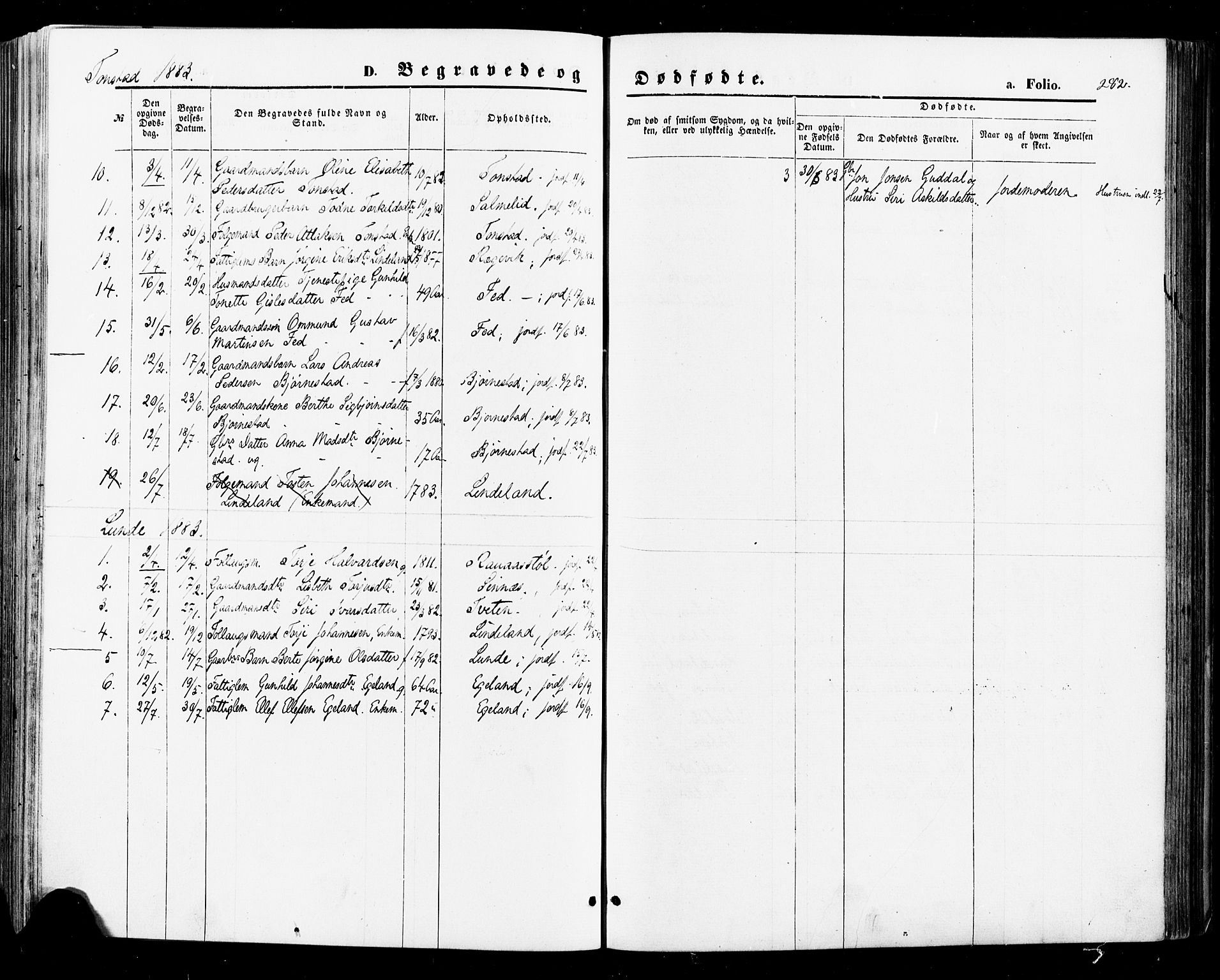 Sirdal sokneprestkontor, AV/SAK-1111-0036/F/Fa/Fab/L0003: Ministerialbok nr. A 3, 1874-1886, s. 282