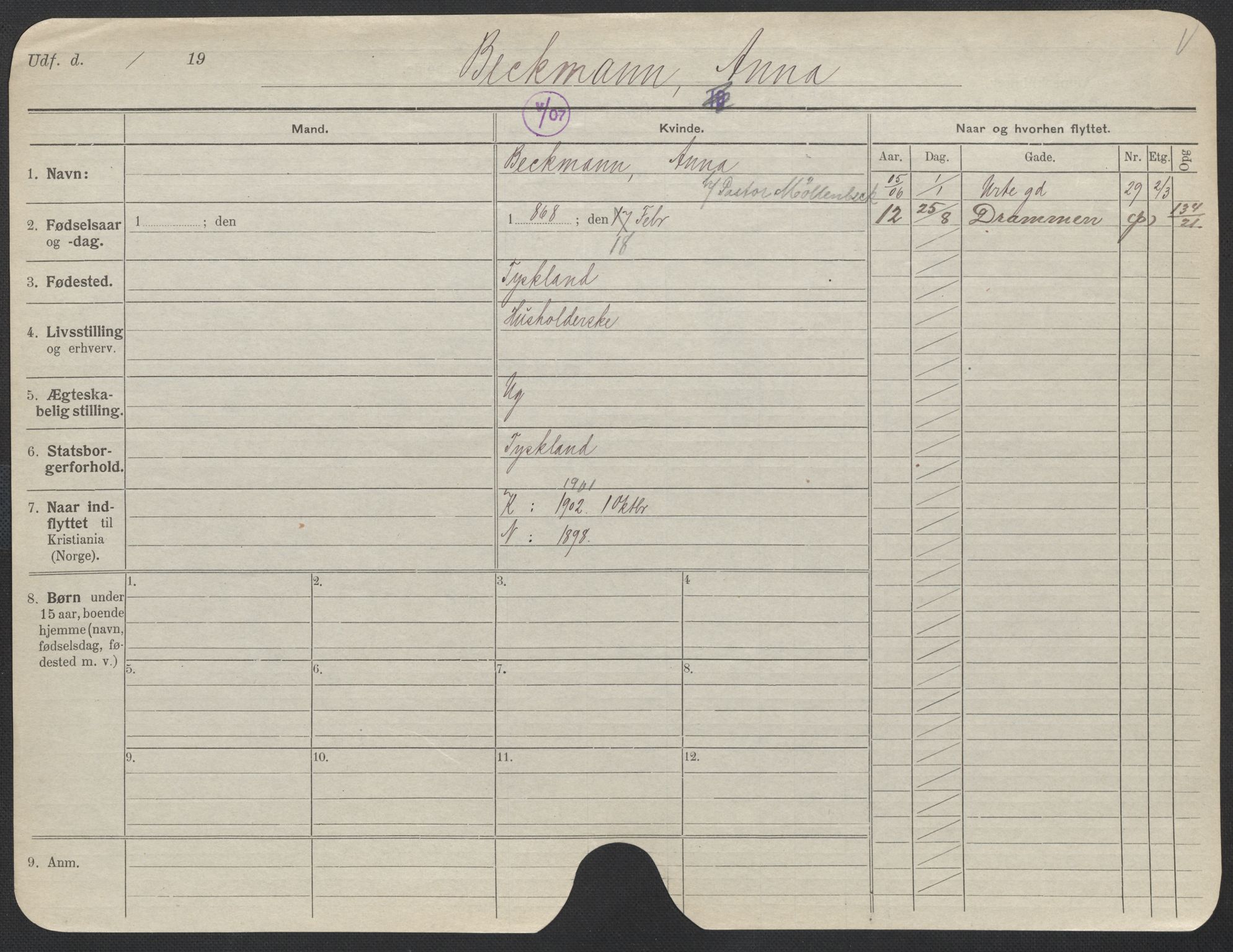 Oslo folkeregister, Registerkort, AV/SAO-A-11715/F/Fa/Fac/L0013: Kvinner, 1906-1914, s. 28a