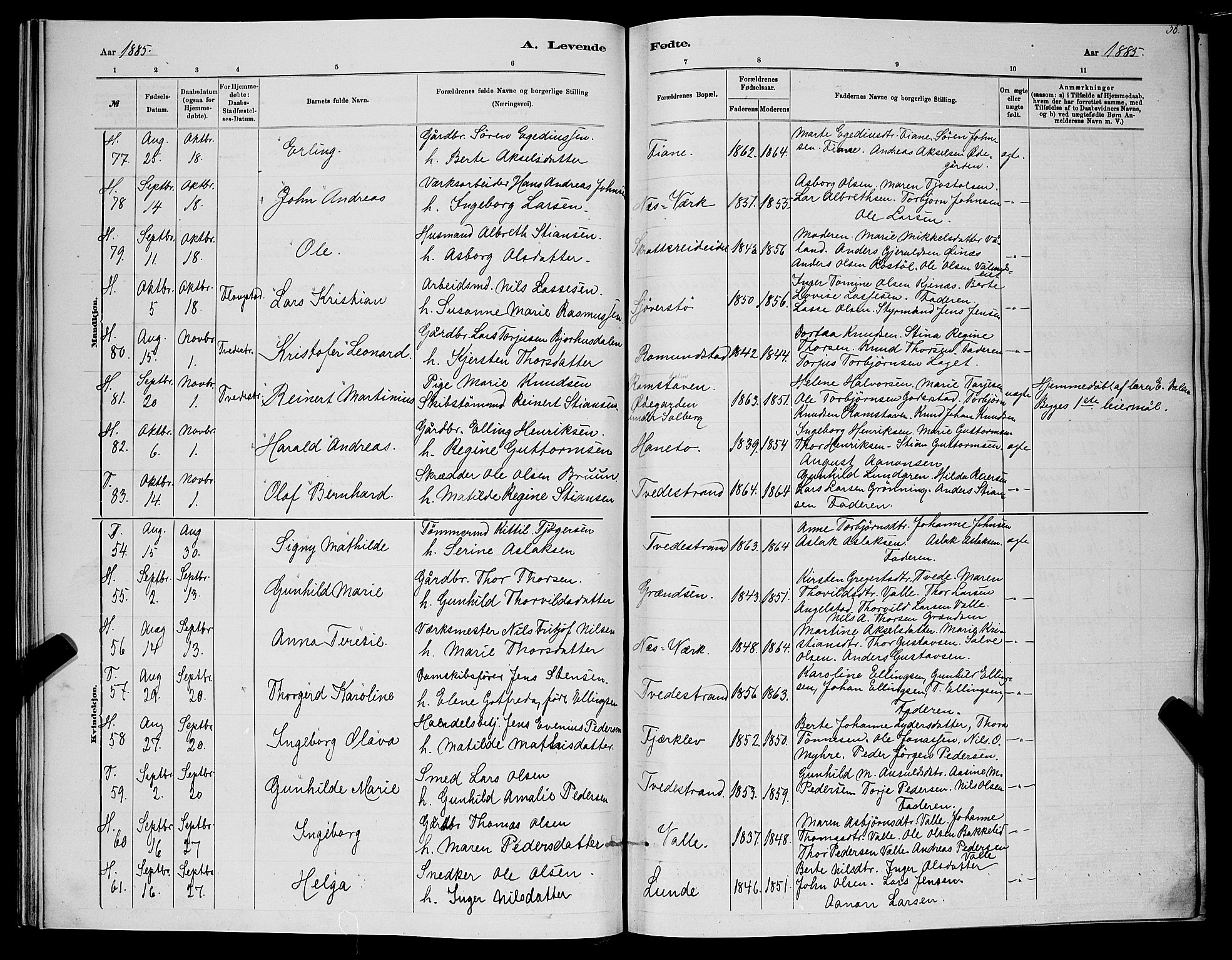 Holt sokneprestkontor, AV/SAK-1111-0021/F/Fb/L0010: Klokkerbok nr. B 10, 1883-1896, s. 38