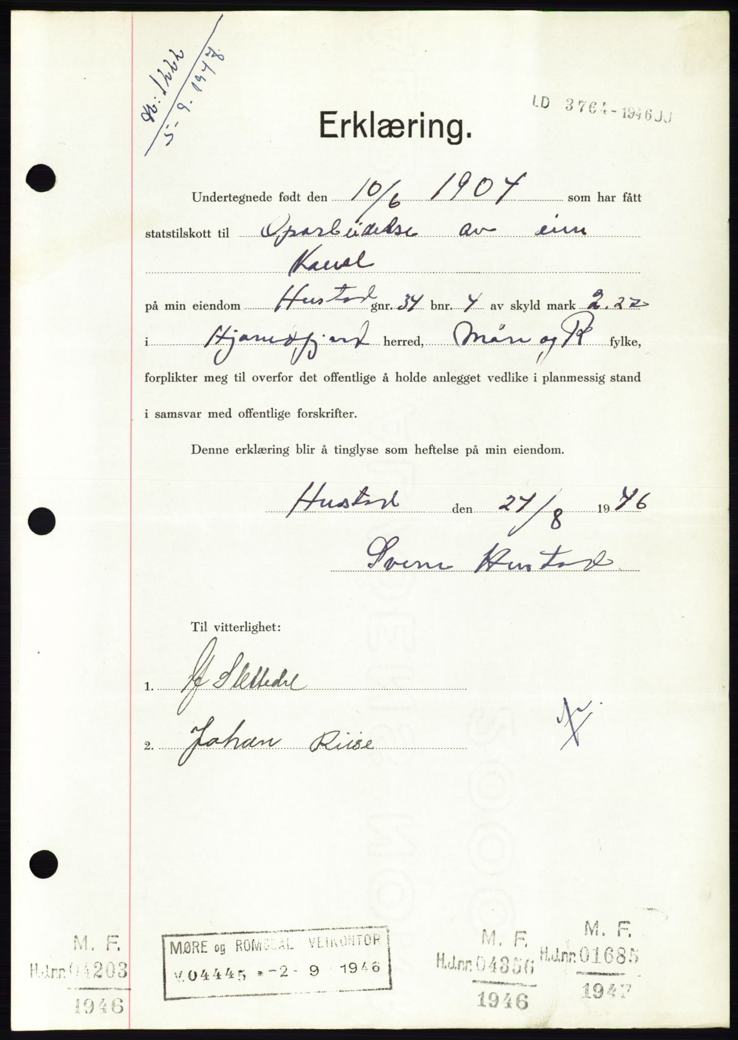 Søre Sunnmøre sorenskriveri, SAT/A-4122/1/2/2C/L0081: Pantebok nr. 7A, 1947-1948, Dagboknr: 1222/1947
