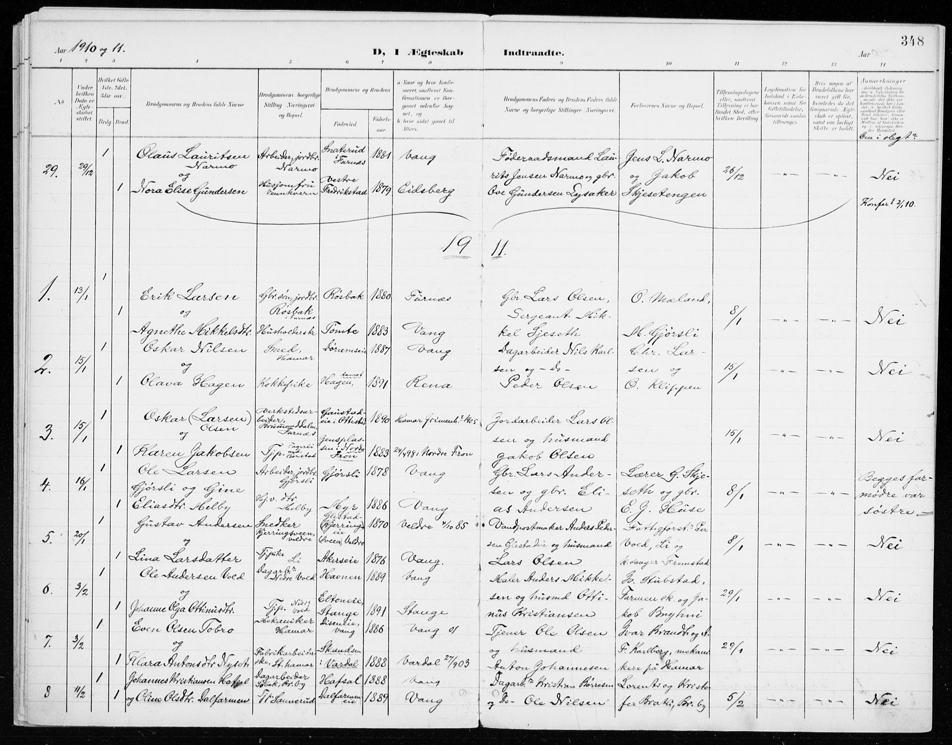 Vang prestekontor, Hedmark, AV/SAH-PREST-008/H/Ha/Haa/L0021: Ministerialbok nr. 21, 1902-1917, s. 348