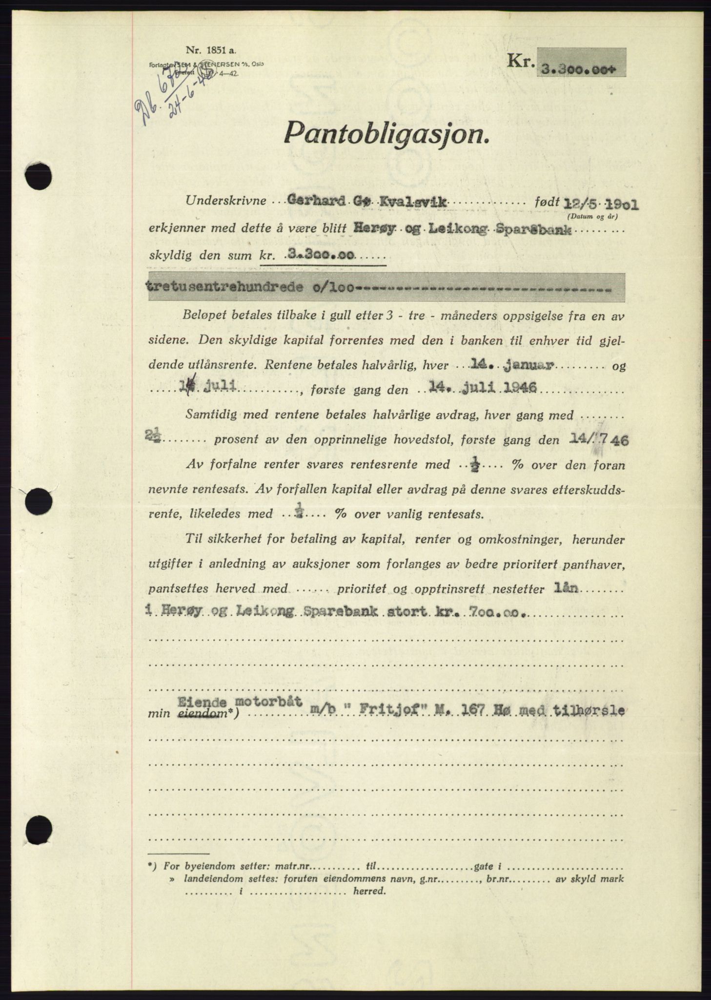 Søre Sunnmøre sorenskriveri, AV/SAT-A-4122/1/2/2C/L0114: Pantebok nr. 1-2B, 1943-1947, Dagboknr: 672/1946