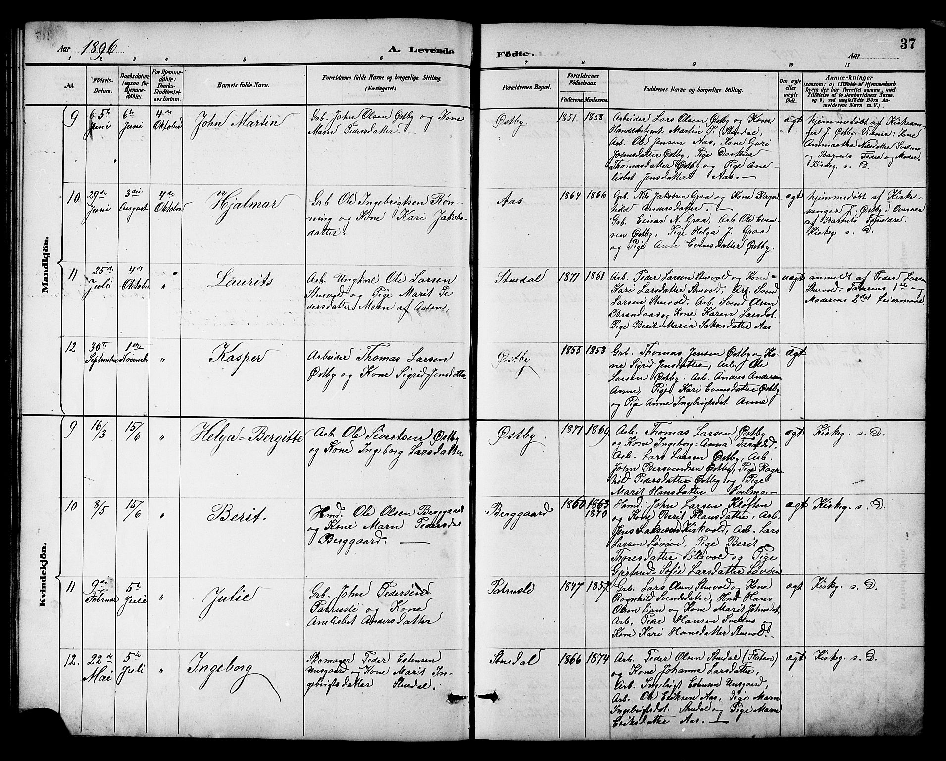 Ministerialprotokoller, klokkerbøker og fødselsregistre - Sør-Trøndelag, AV/SAT-A-1456/698/L1167: Klokkerbok nr. 698C04, 1888-1907, s. 37