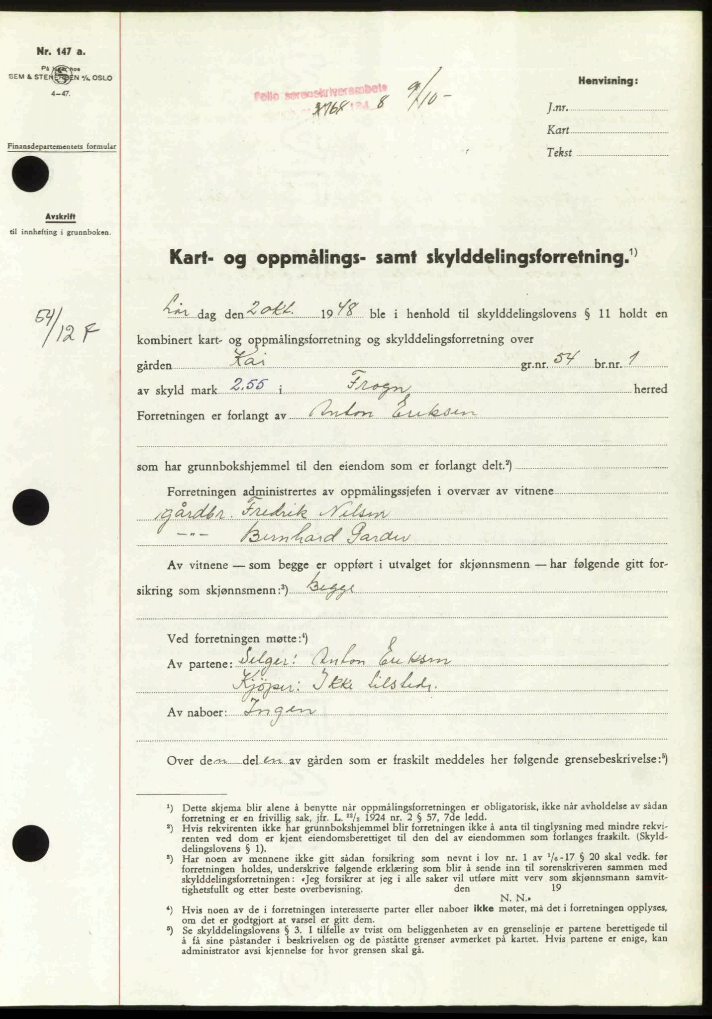 Follo sorenskriveri, SAO/A-10274/G/Ga/Gaa/L0085: Pantebok nr. I 85, 1948-1948, Dagboknr: 3768/1948