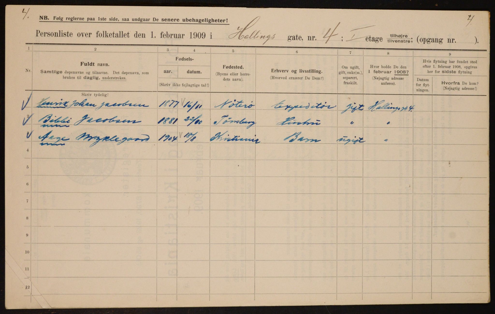 OBA, Kommunal folketelling 1.2.1909 for Kristiania kjøpstad, 1909, s. 30987